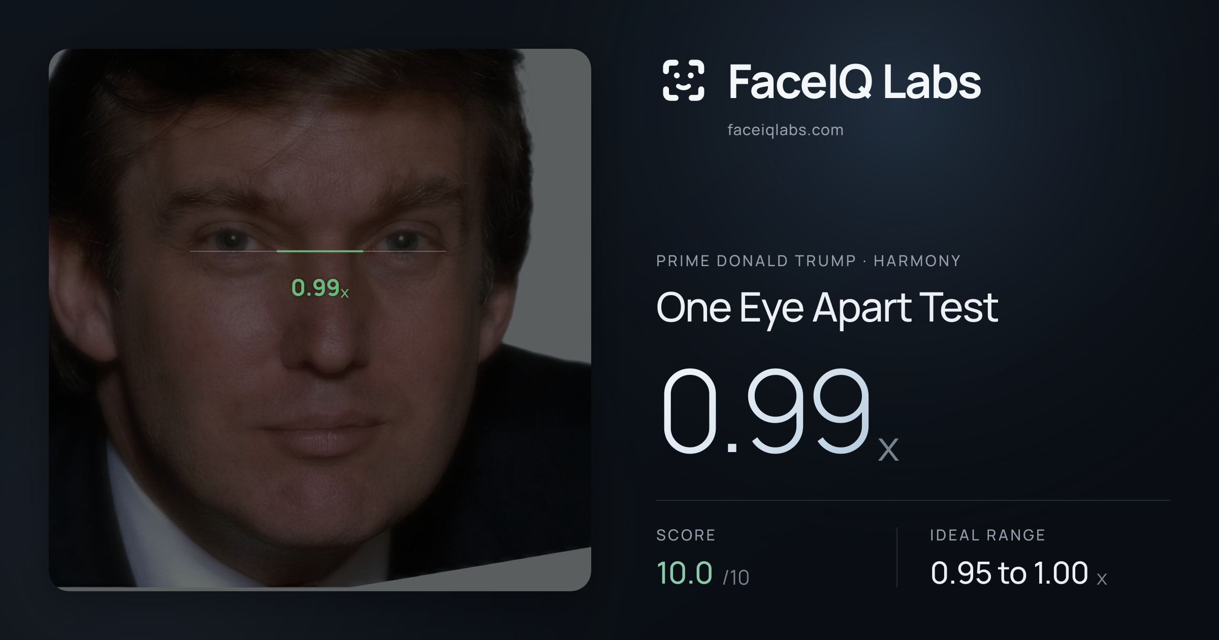 Prime Donald Trump One Eye Apart Test: 0.99x, drawn on the photo