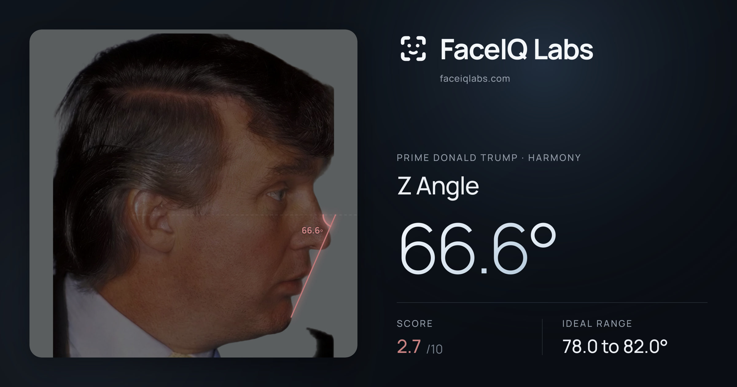 Prime Donald Trump Z Angle: 66.6°, drawn on the photo