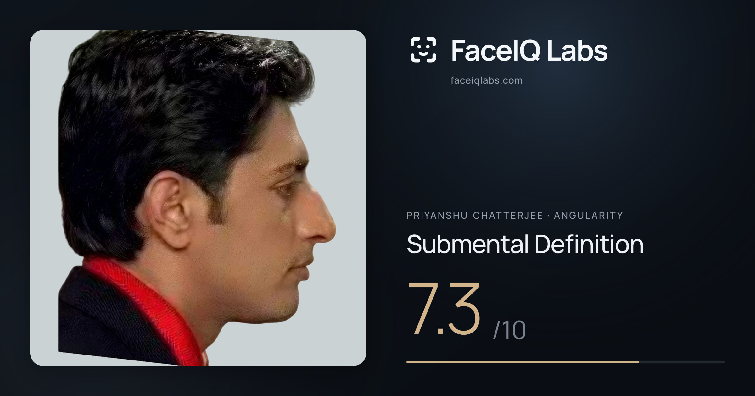 Priyanshu Chatterjee Submental Definition: 7.3/10, drawn on the photo