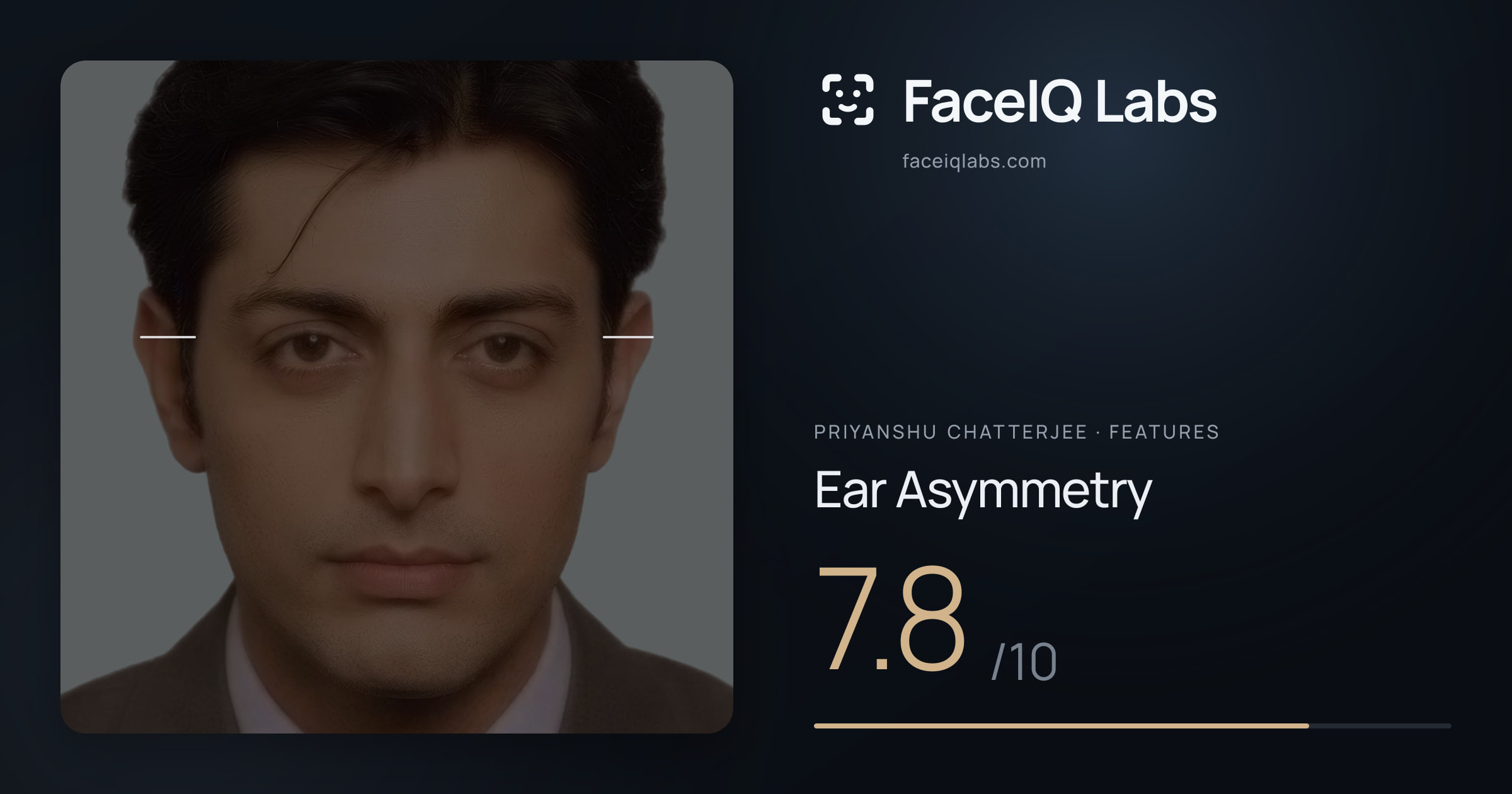 Priyanshu Chatterjee Ear Asymmetry: 7.8/10, drawn on the photo