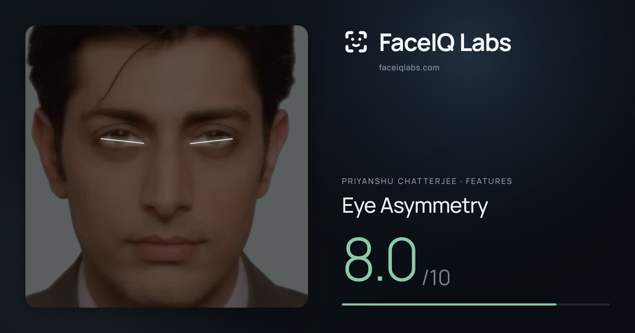 Priyanshu Chatterjee Eye Asymmetry: 8.0/10, drawn on the photo