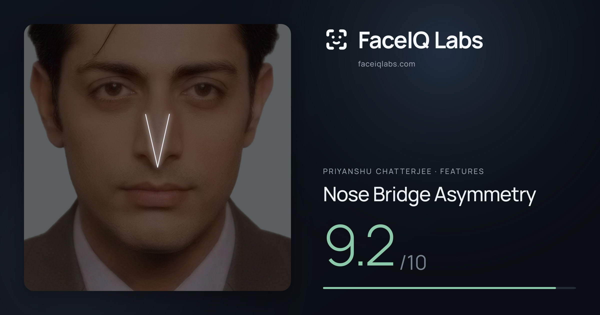Priyanshu Chatterjee Nose Bridge Asymmetry: 9.2/10, drawn on the photo