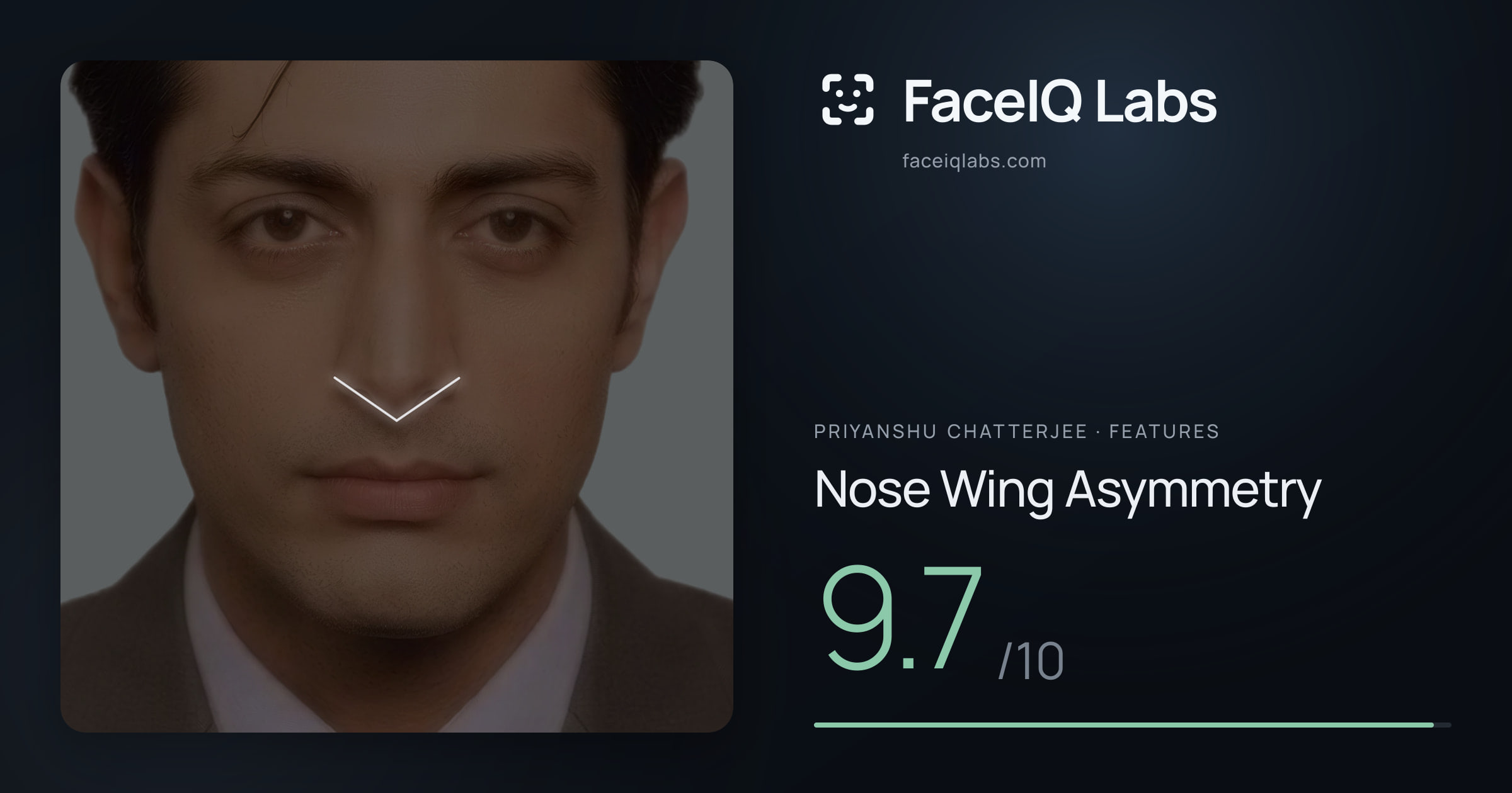 Priyanshu Chatterjee Nose Wing Asymmetry: 9.7/10, drawn on the photo
