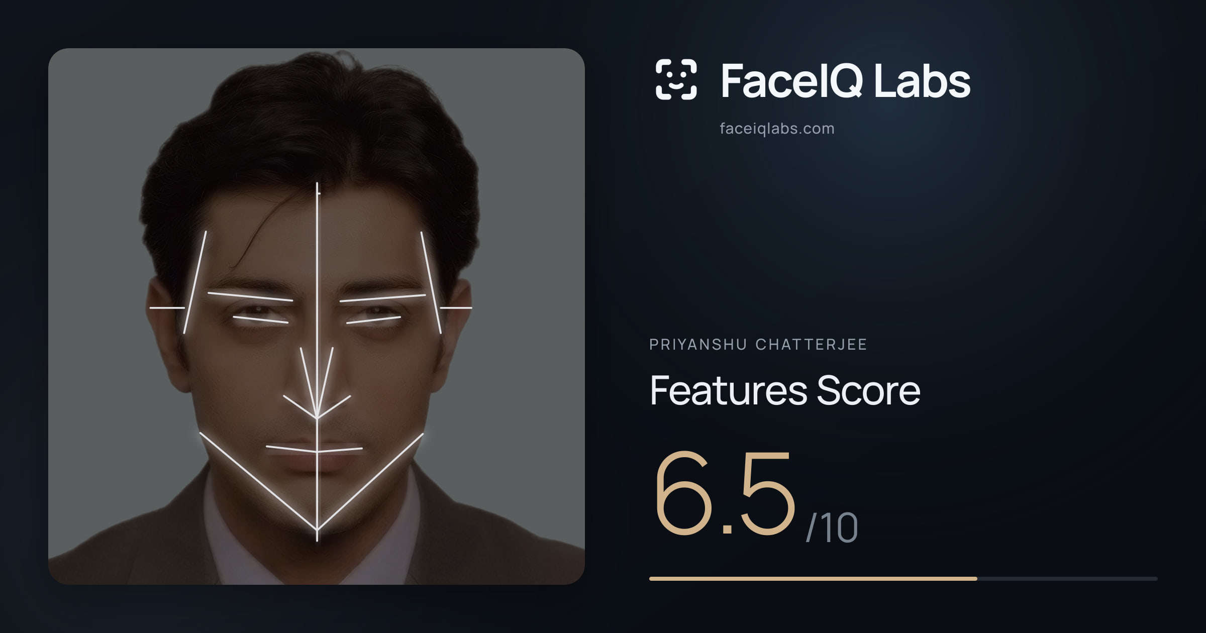 Priyanshu Chatterjee Features: 6.5/10, with each assessment drawn on the photo