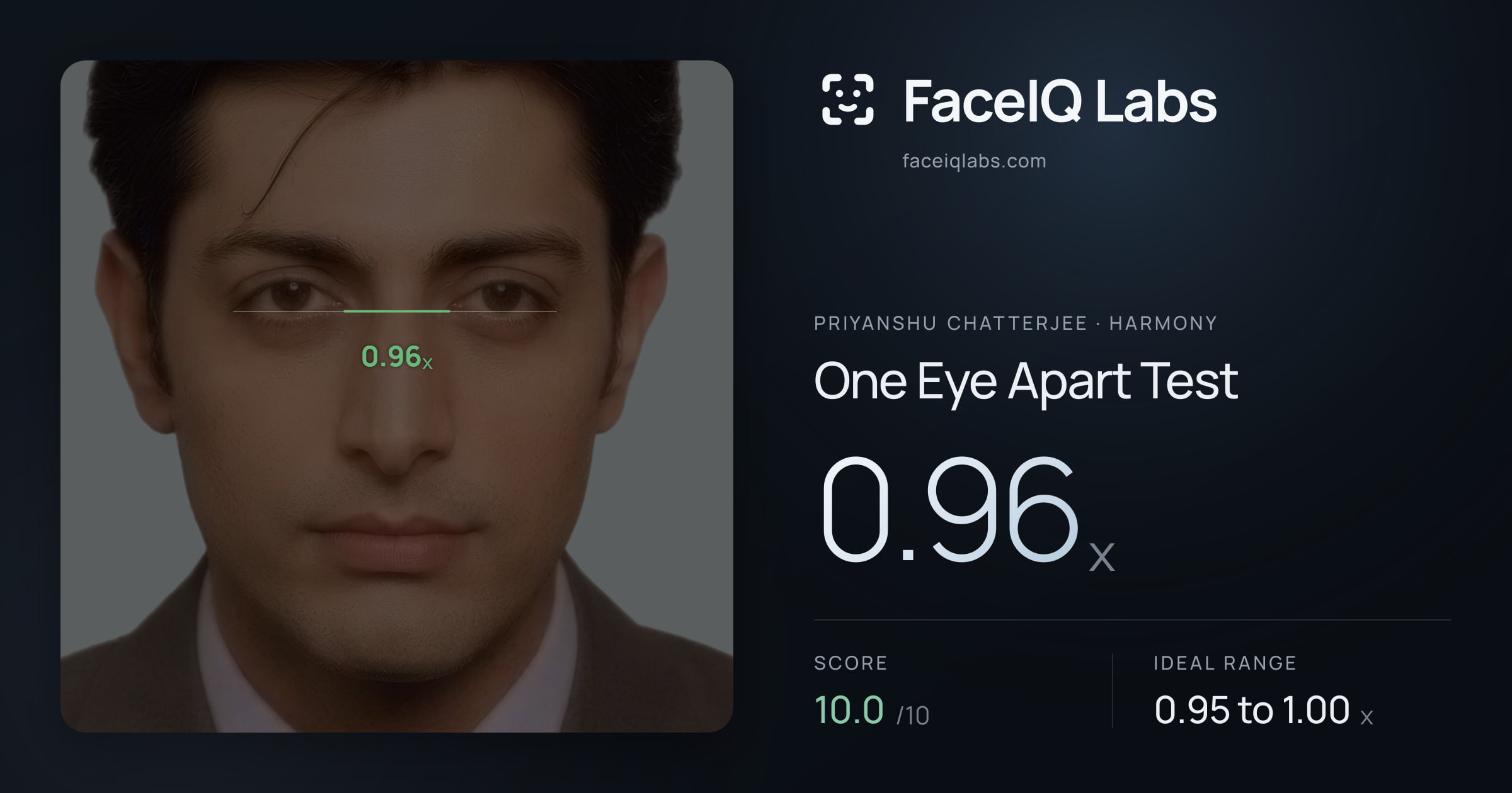 Priyanshu Chatterjee One Eye Apart Test: 0.96x, drawn on the photo