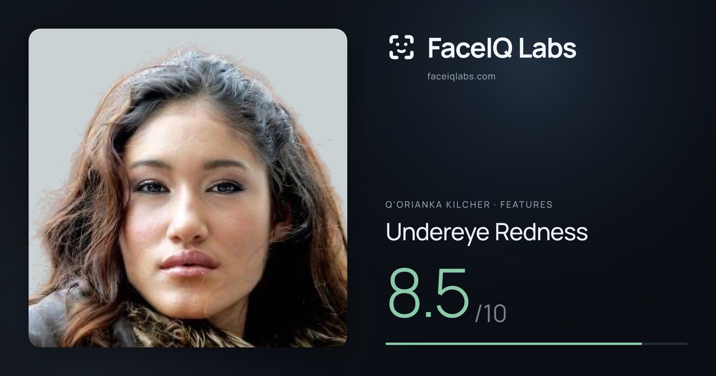 Q'orianka Kilcher Undereye Redness: 8.5/10, drawn on the photo