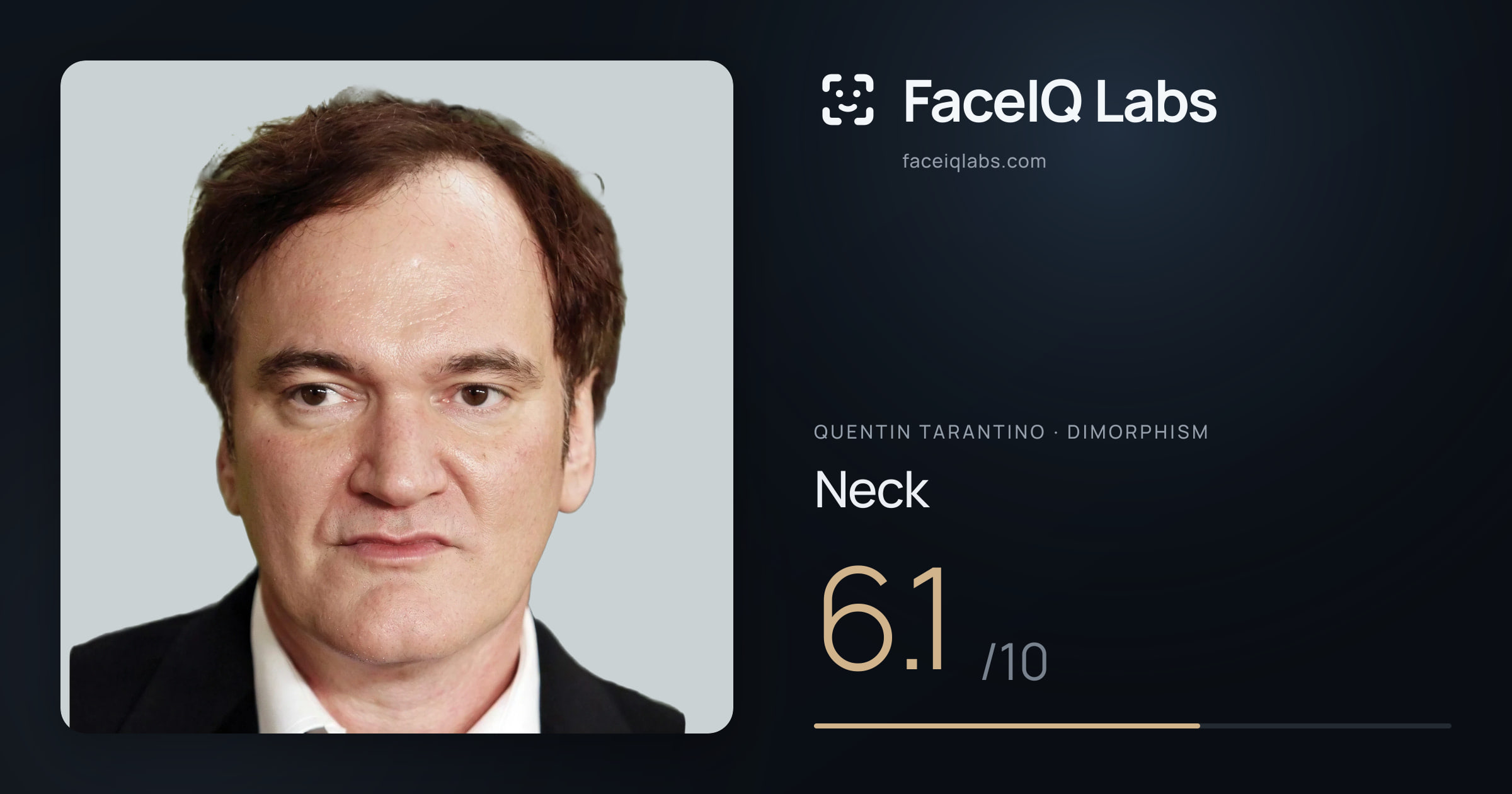 Quentin Tarantino Neck: 6.1/10, drawn on the photo