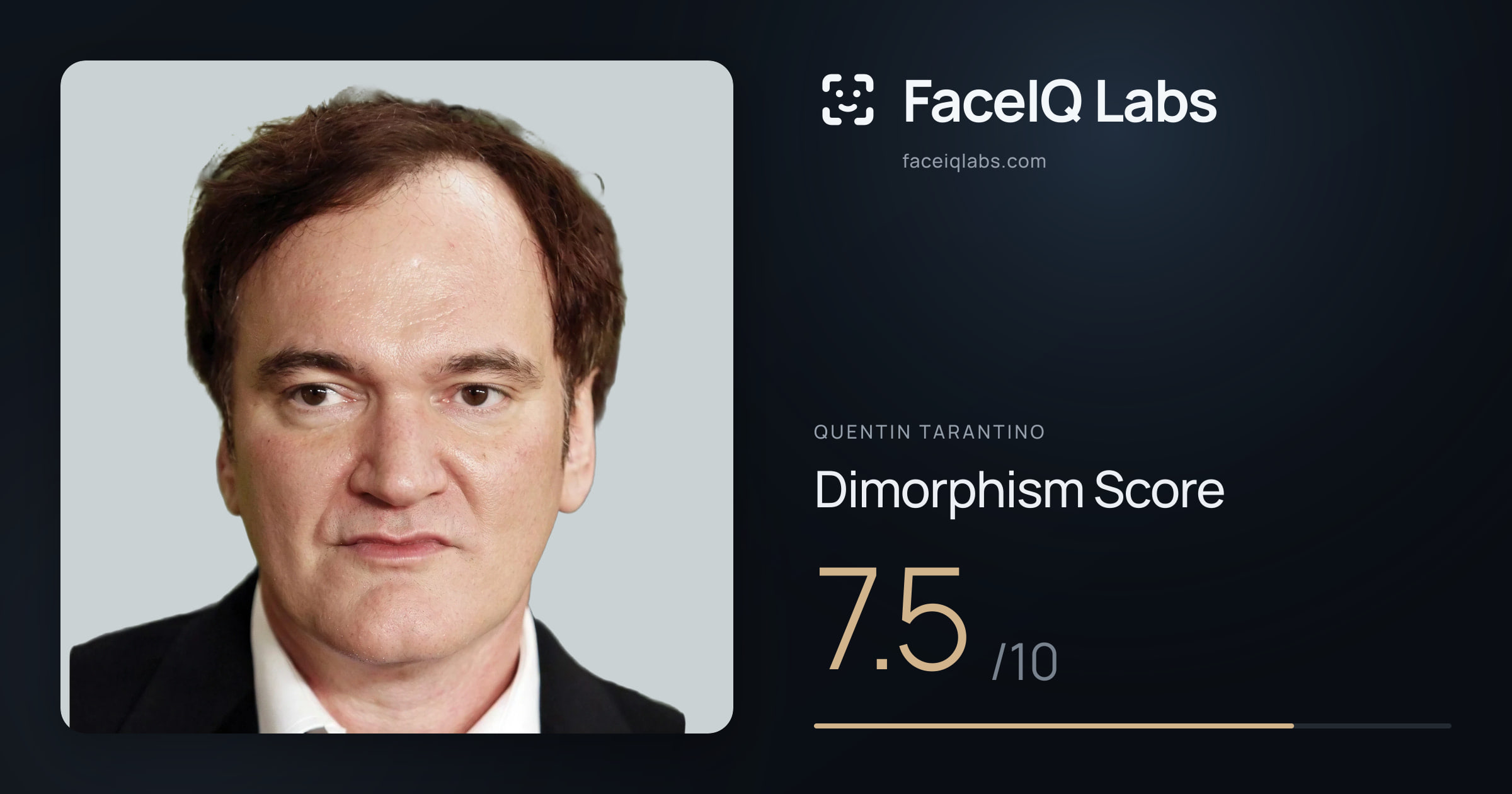 Quentin Tarantino Dimorphism: 7.5/10, with each assessment drawn on the photo