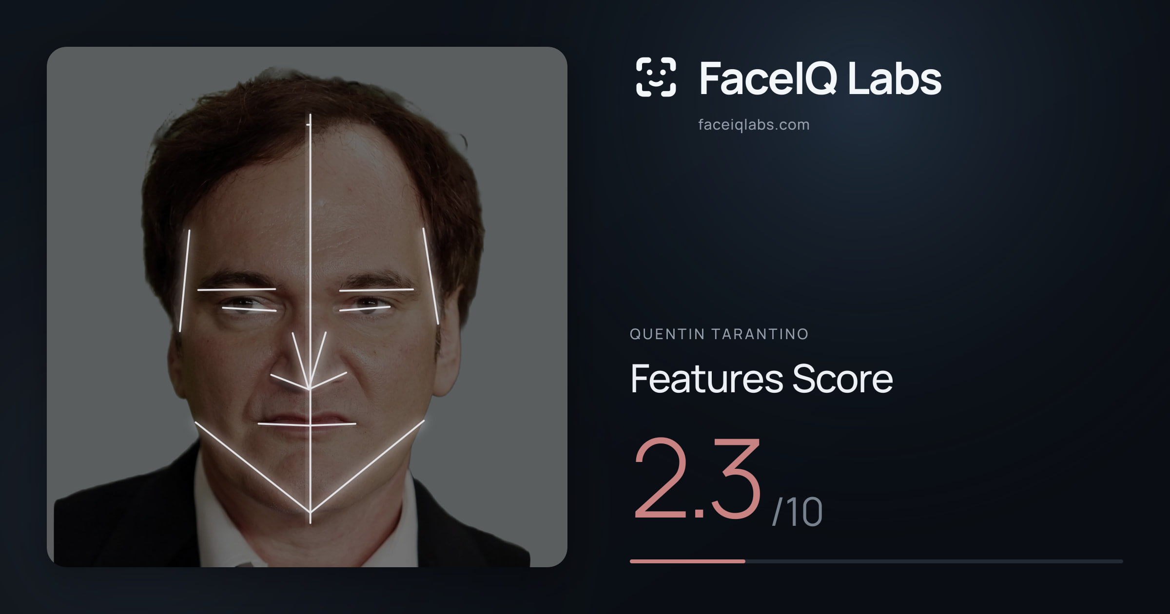 Quentin Tarantino Features: 2.3/10, with each assessment drawn on the photo