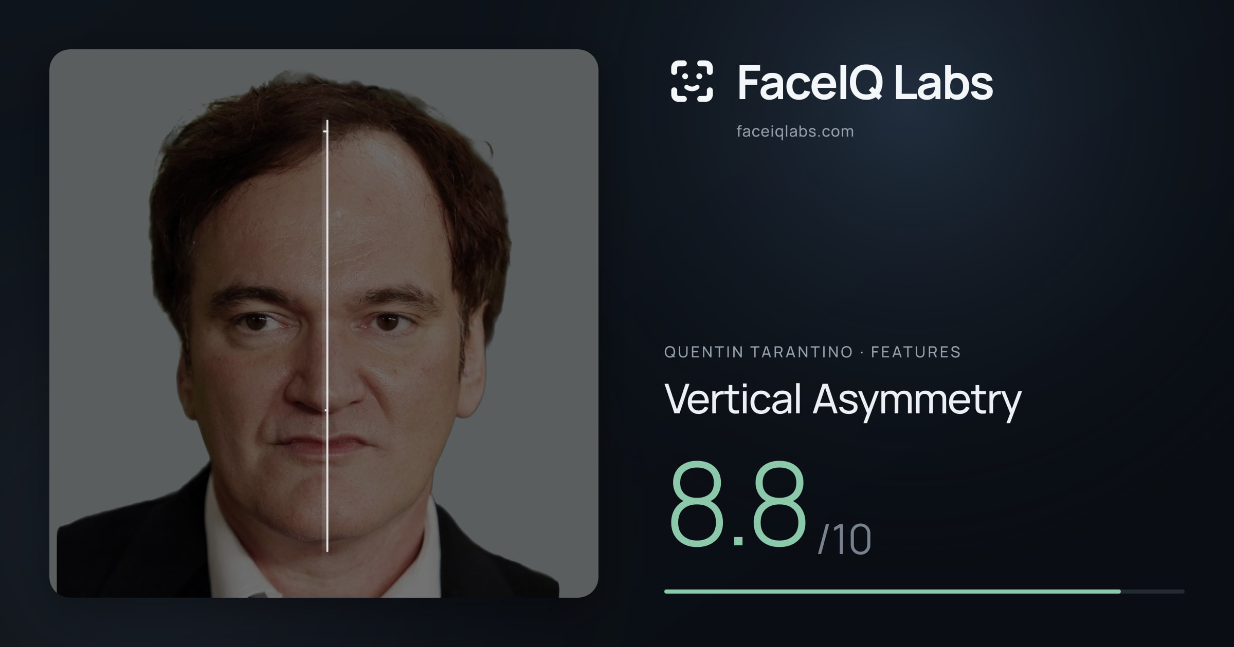 Quentin Tarantino Vertical Asymmetry: 8.8/10, drawn on the photo
