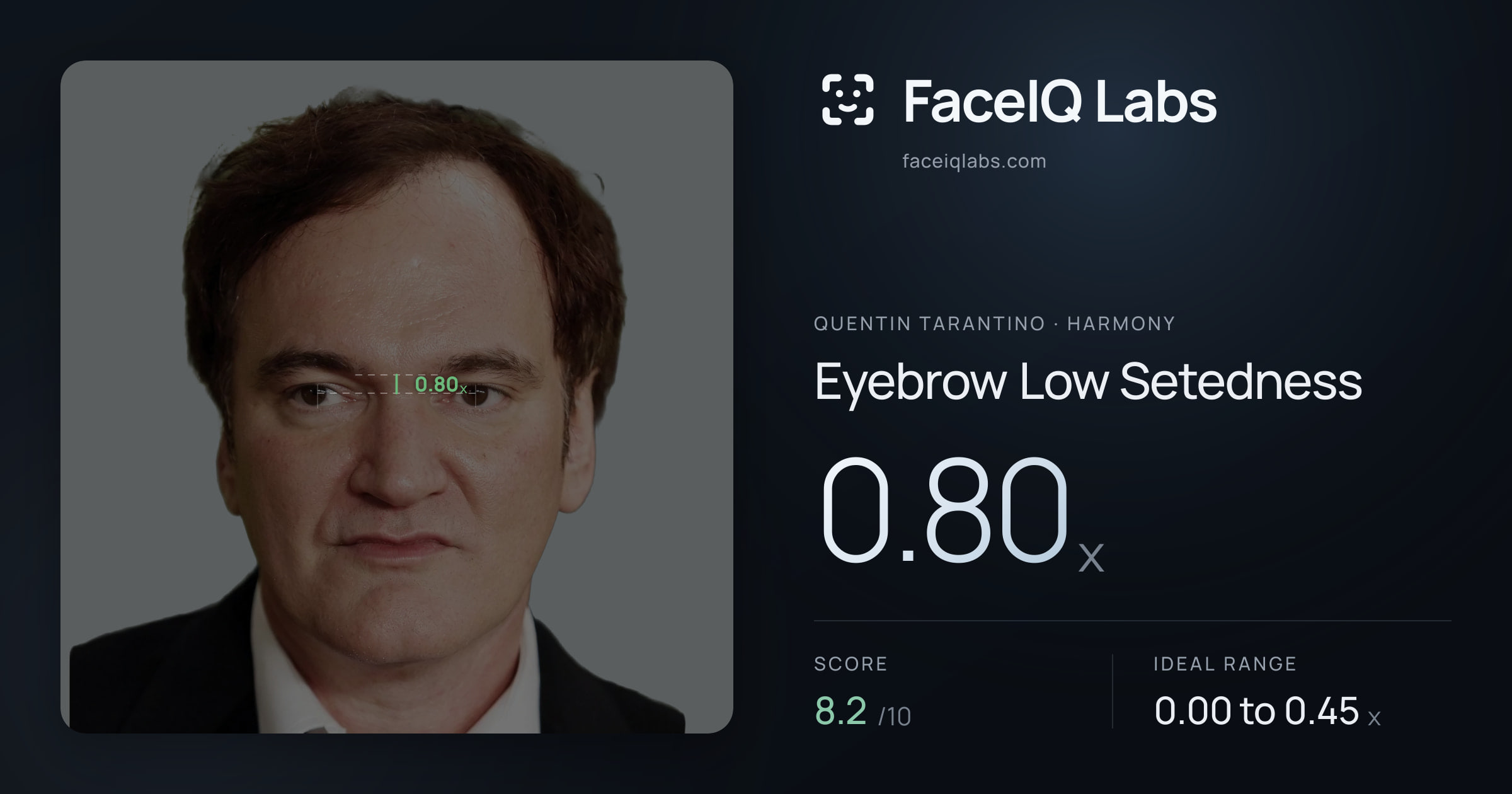 Quentin Tarantino Eyebrow Low Setedness: 0.80x, drawn on the photo