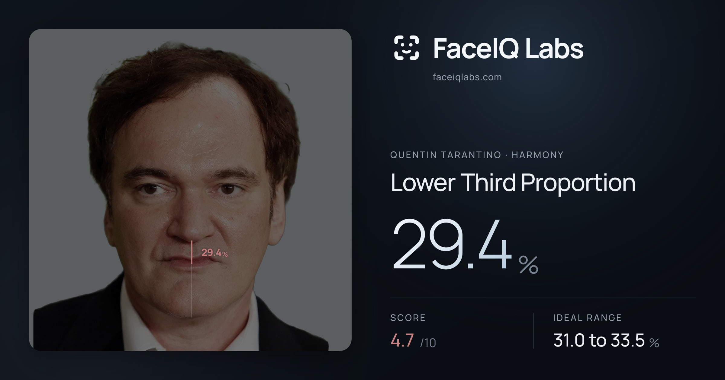 Quentin Tarantino Lower Third Proportion: 29.4%, drawn on the photo