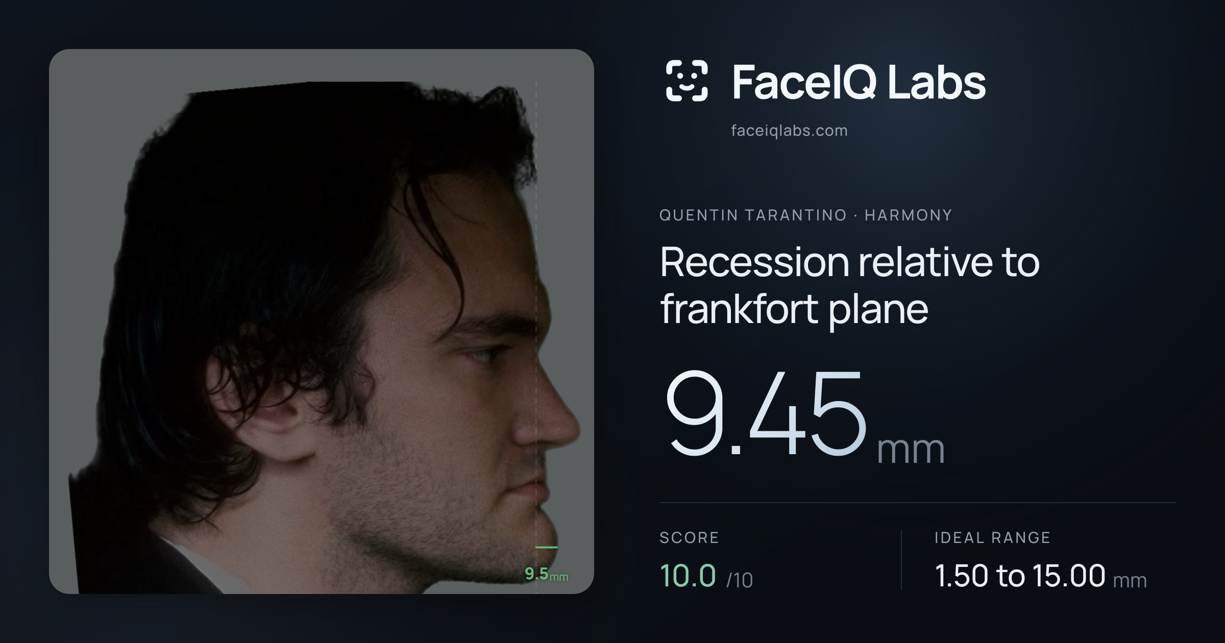 Quentin Tarantino Recession relative to frankfort plane: 9.45mm, drawn on the photo