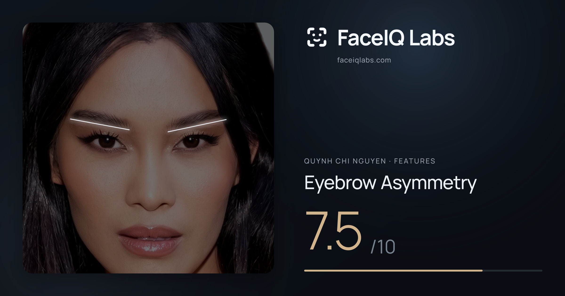 Quynh Chi Nguyen Eyebrow Asymmetry: 7.5/10, drawn on the photo