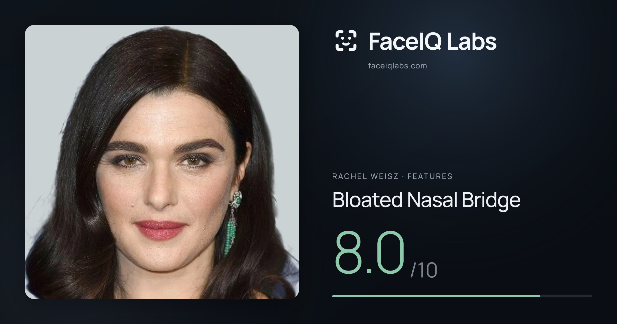 Rachel Weisz Bloated Nasal Bridge: 8.0/10, drawn on the photo