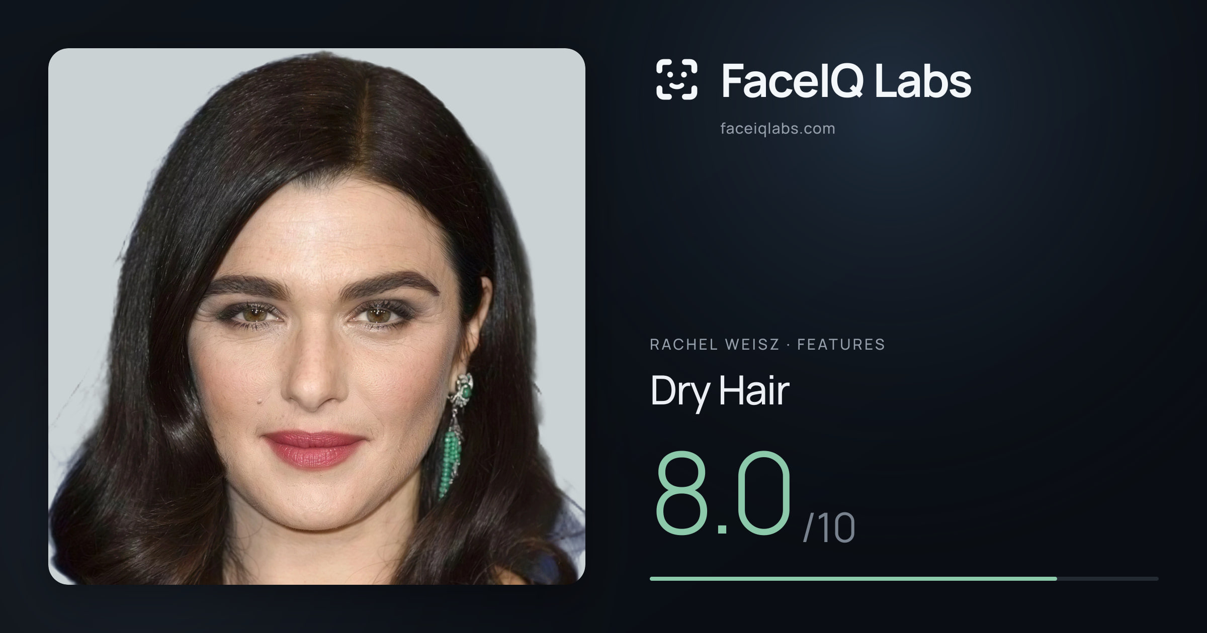 Rachel Weisz Dry Hair: 8.0/10, drawn on the photo
