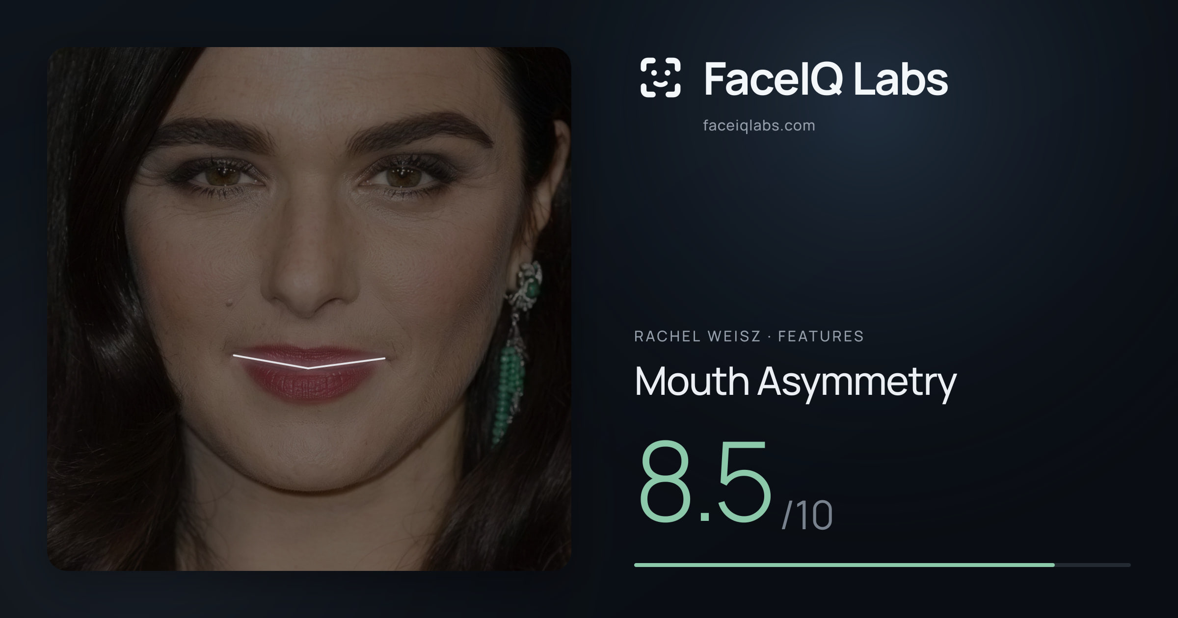Rachel Weisz Mouth Asymmetry: 8.5/10, drawn on the photo