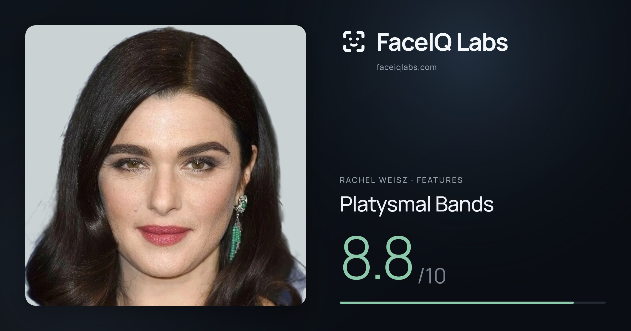Rachel Weisz Platysmal Bands: 8.8/10, drawn on the photo