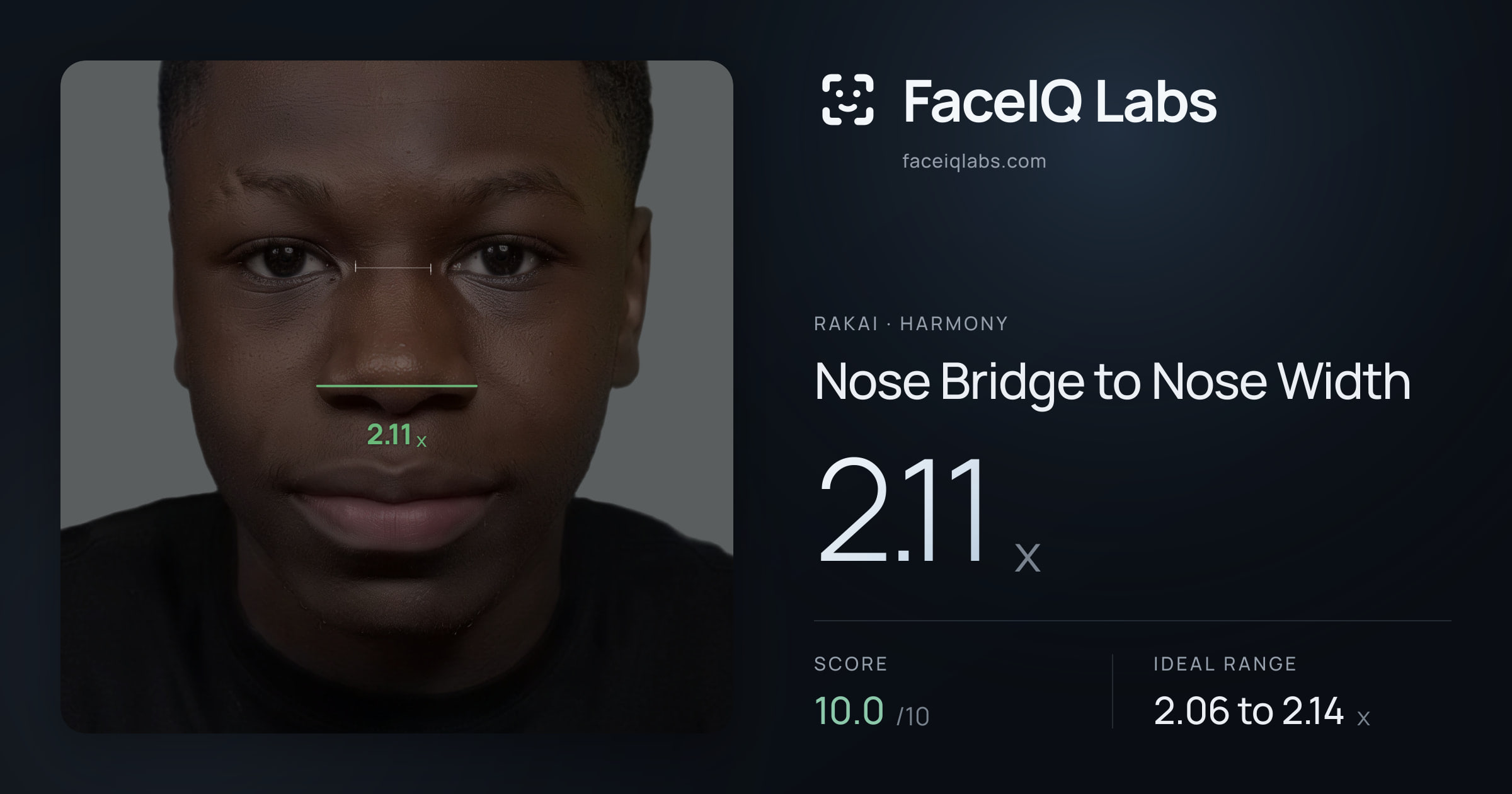 Rakai Nose Bridge to Nose Width: 2.11x, drawn on the photo