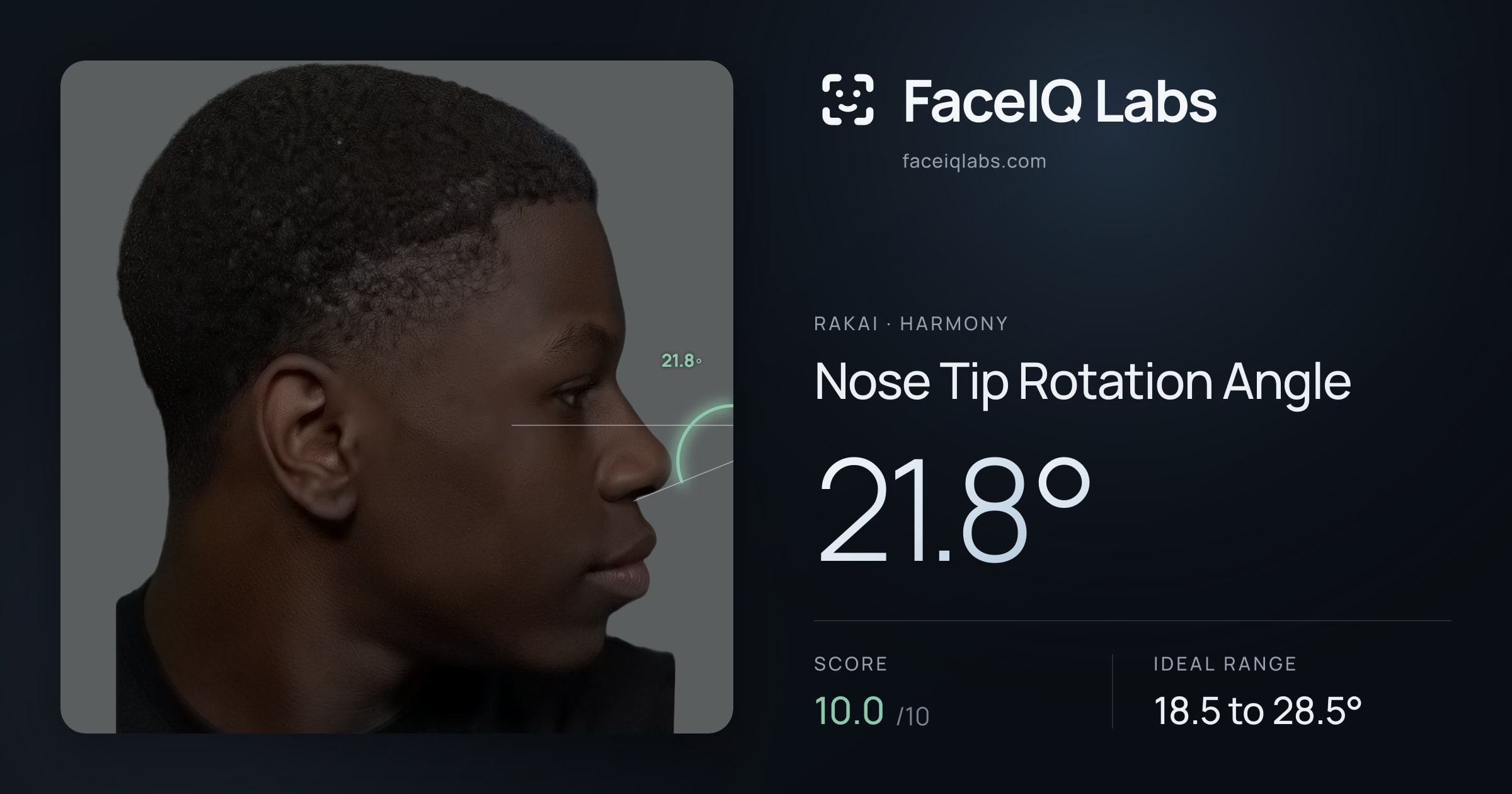 Rakai Nose Tip Rotation Angle: 21.8°, drawn on the photo