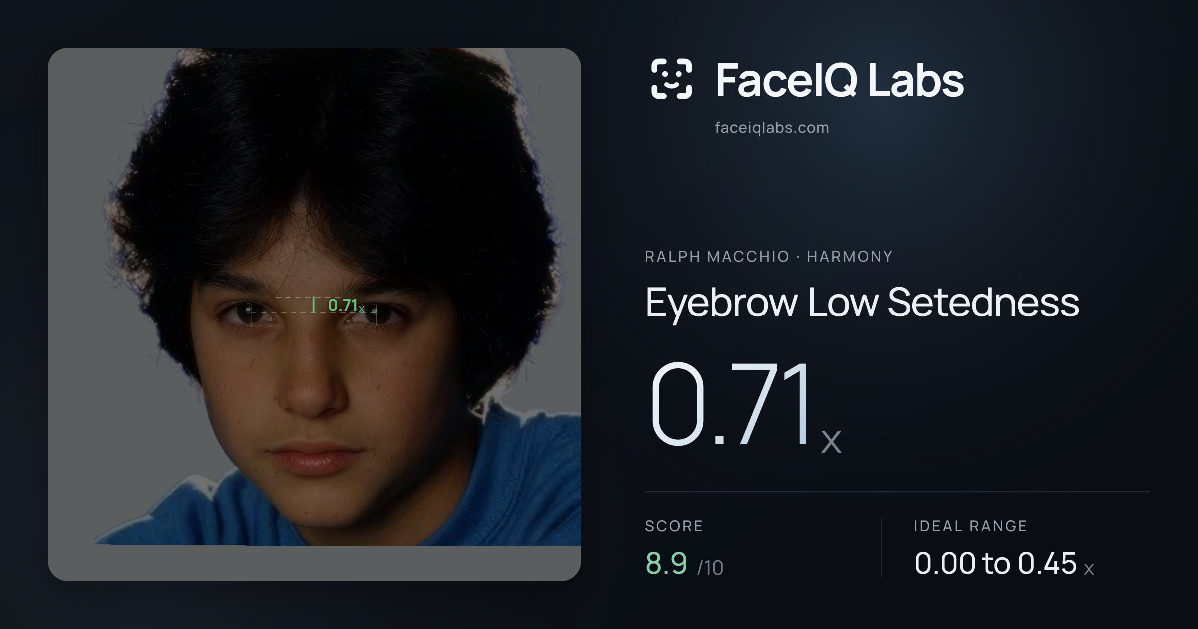 Ralph Macchio Eyebrow Low Setedness: 0.71x, drawn on the photo