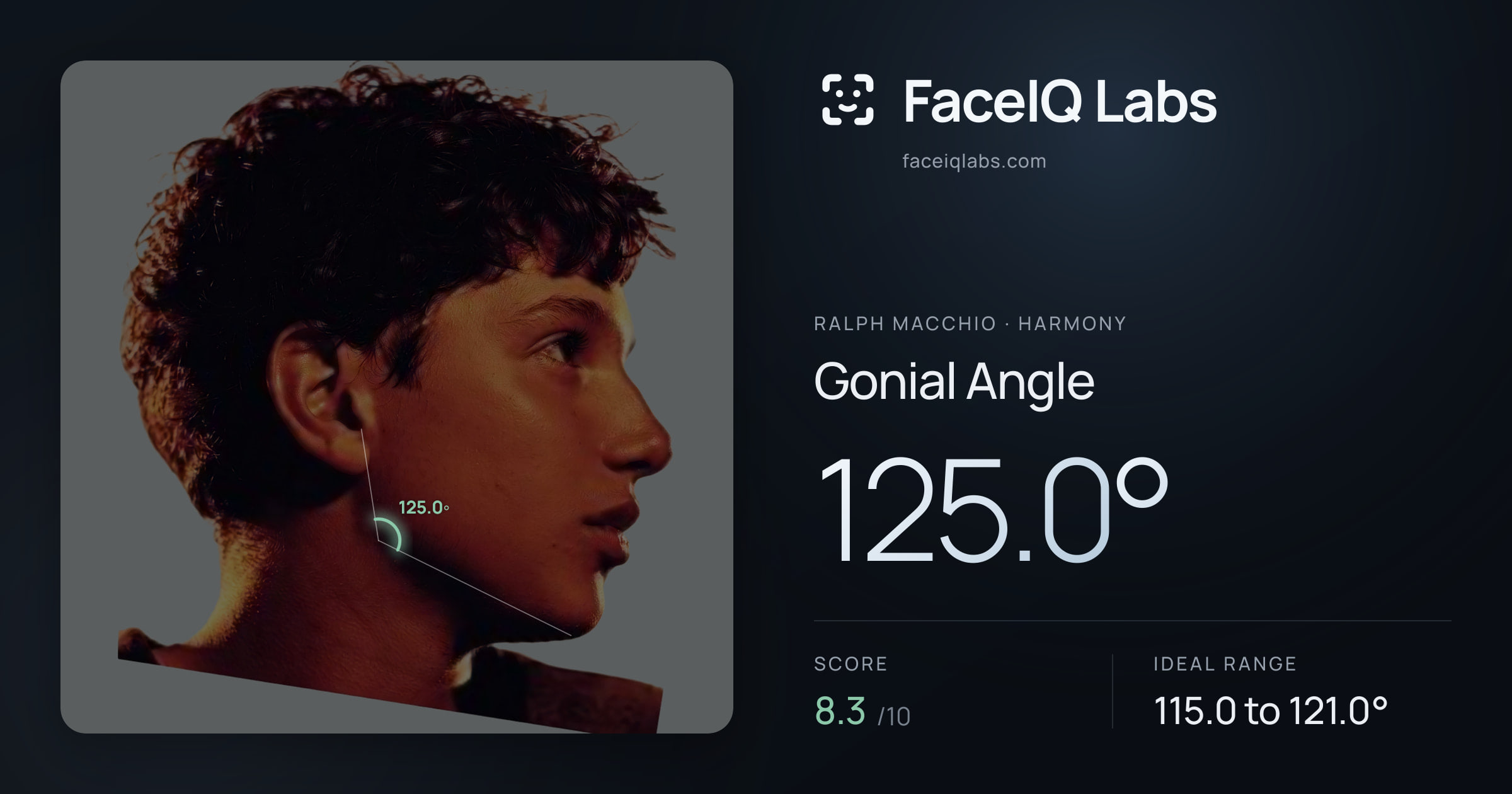 Ralph Macchio Gonial Angle: 125.0°, drawn on the photo
