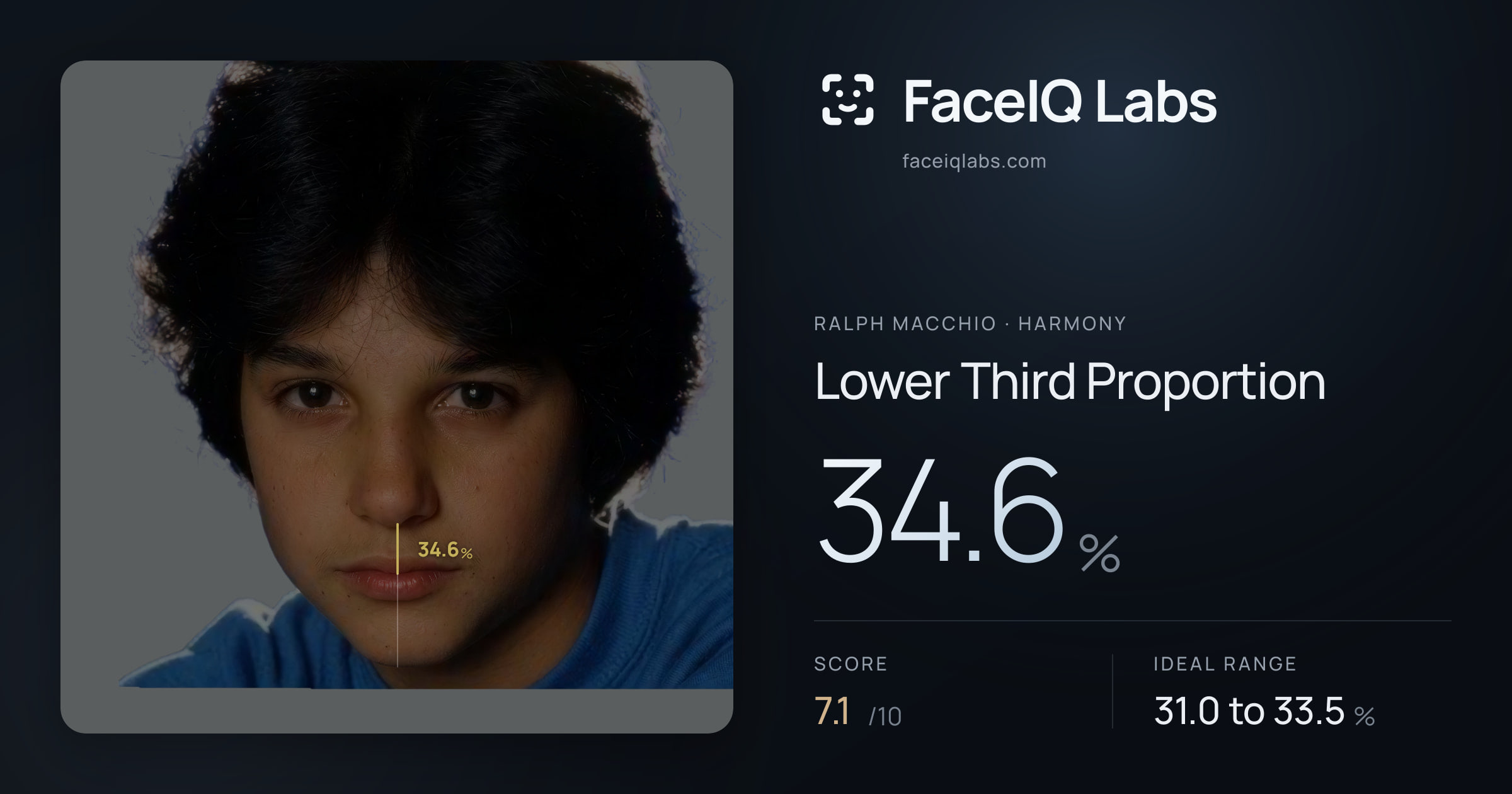 Ralph Macchio Lower Third Proportion: 34.6%, drawn on the photo