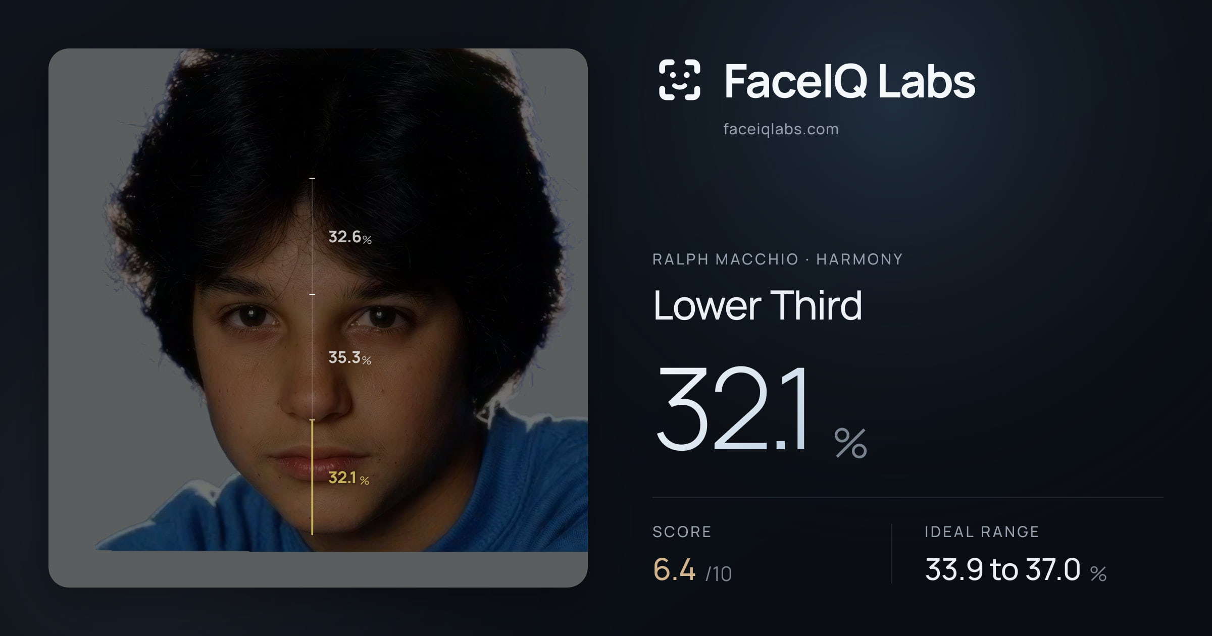 Ralph Macchio Lower Third: 32.1%, drawn on the photo