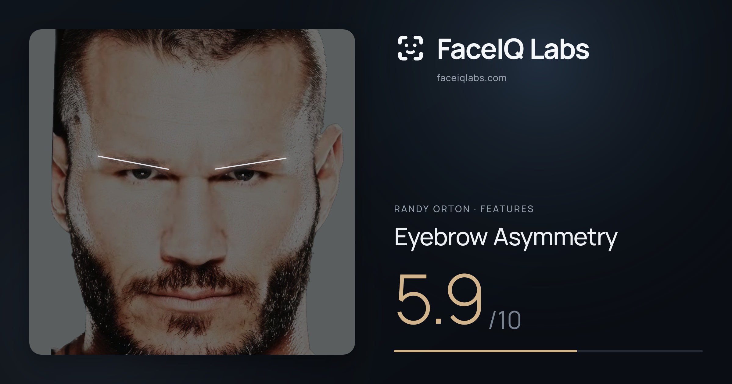 Randy Orton Eyebrow Asymmetry: 5.9/10, drawn on the photo