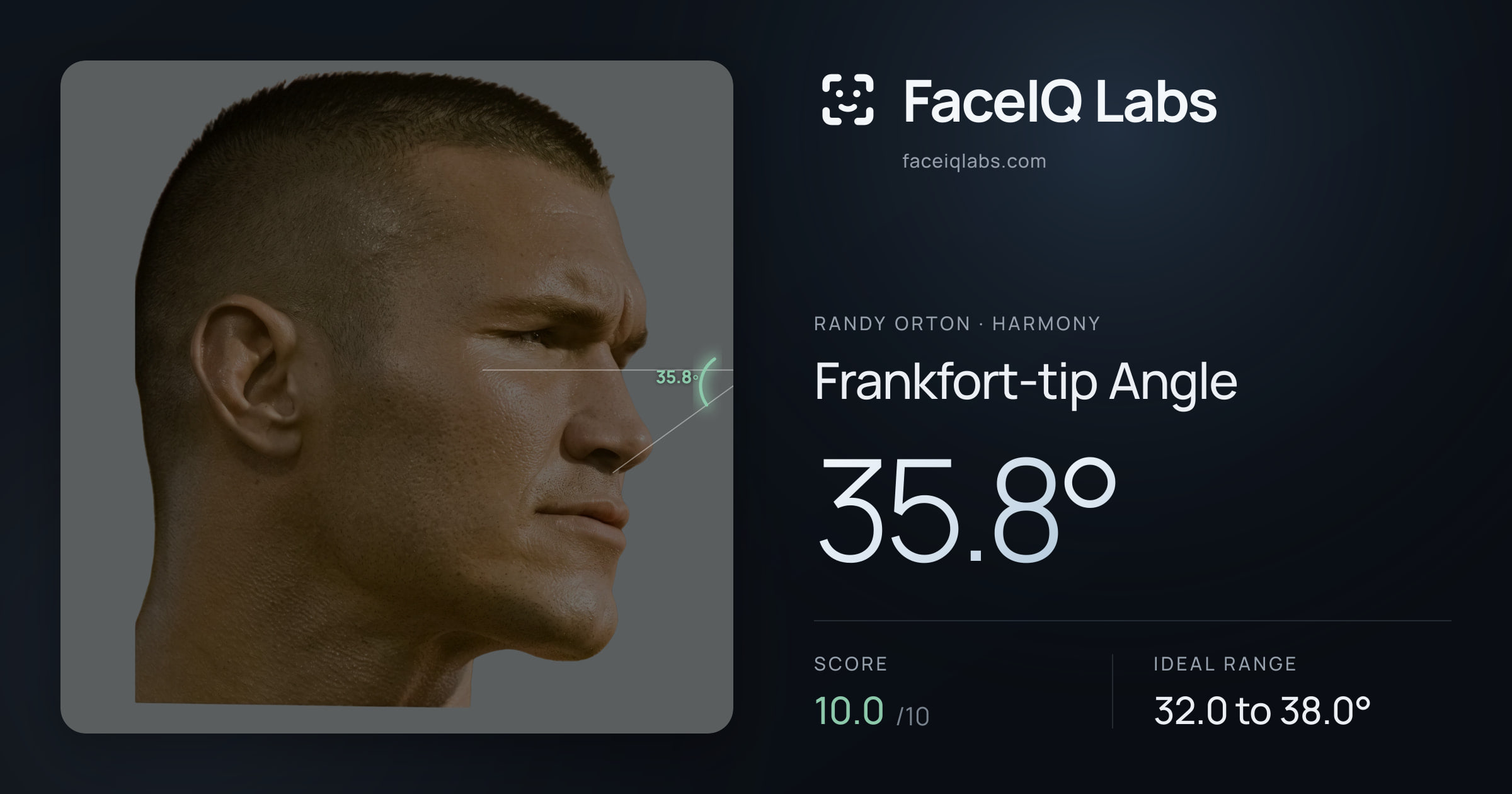 Randy Orton Frankfort-tip Angle: 35.8°, drawn on the photo
