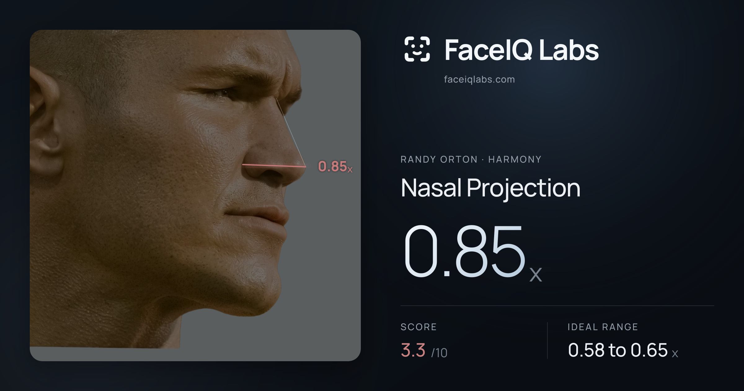 Randy Orton Nasal Projection: 0.85x, drawn on the photo