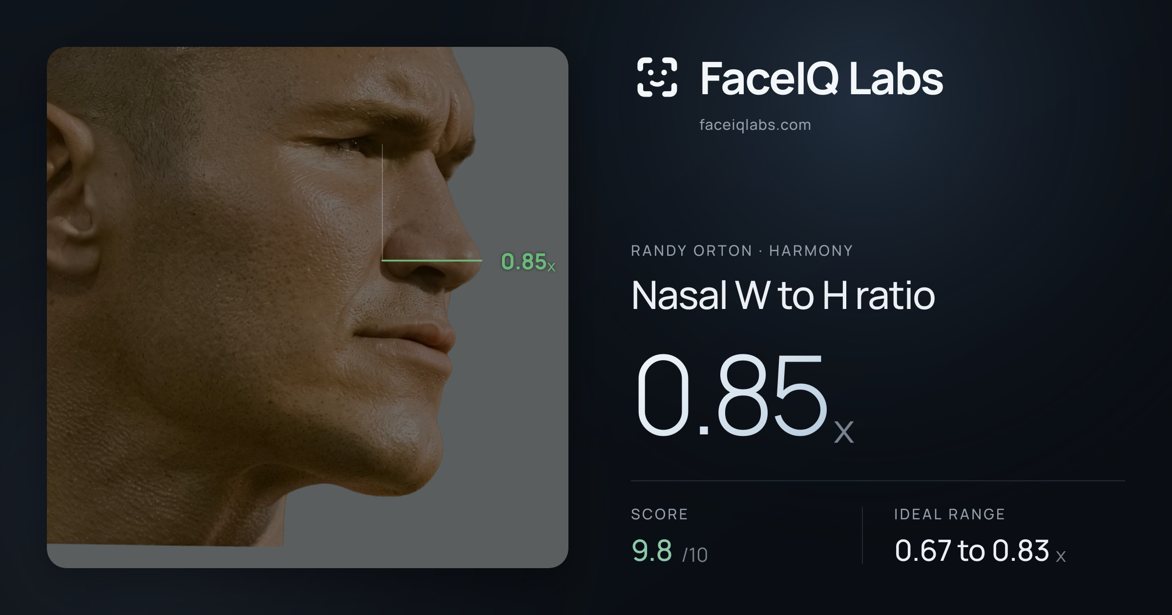 Randy Orton Nasal W to H ratio: 0.85x, drawn on the photo