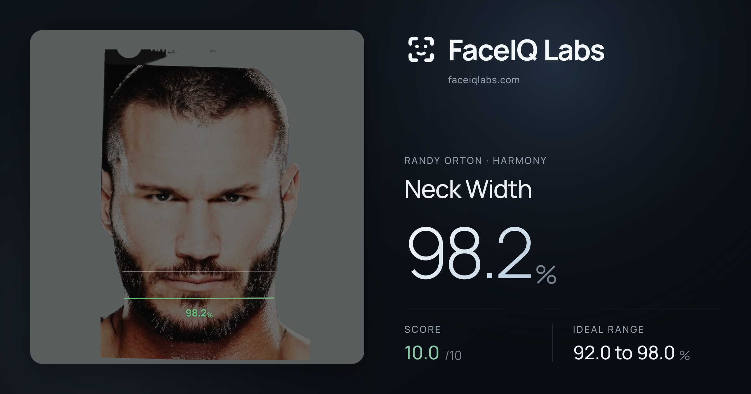 Randy Orton Neck Width: 98.2%, drawn on the photo