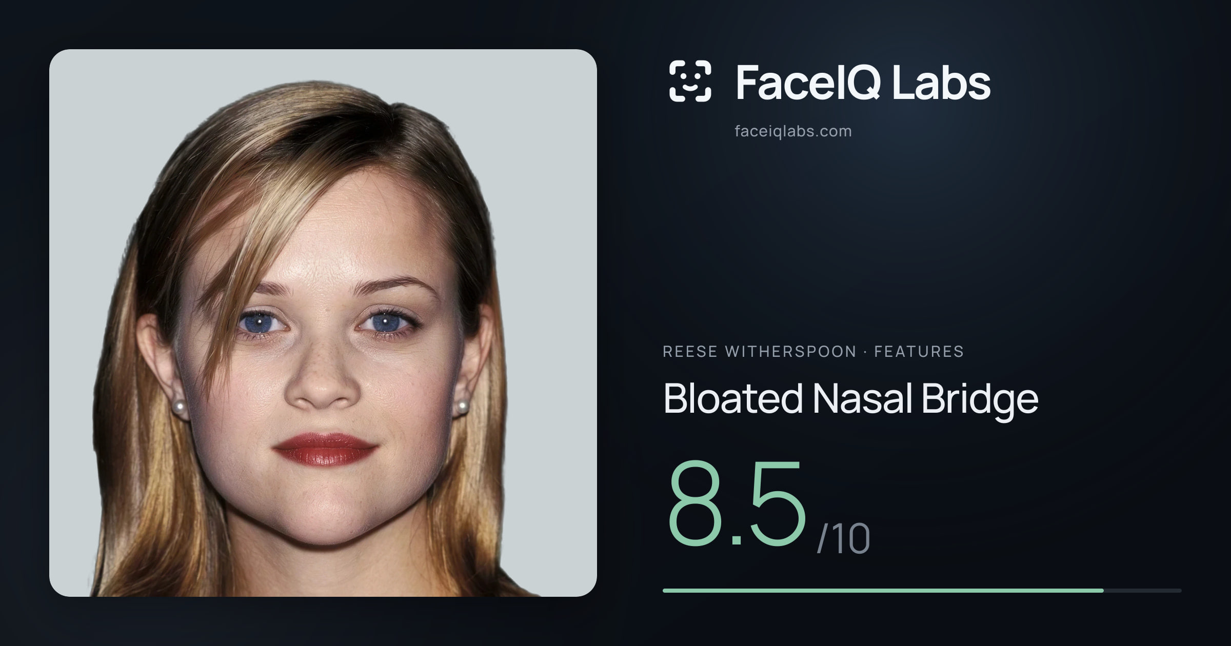 Reese Witherspoon Bloated Nasal Bridge: 8.5/10, drawn on the photo