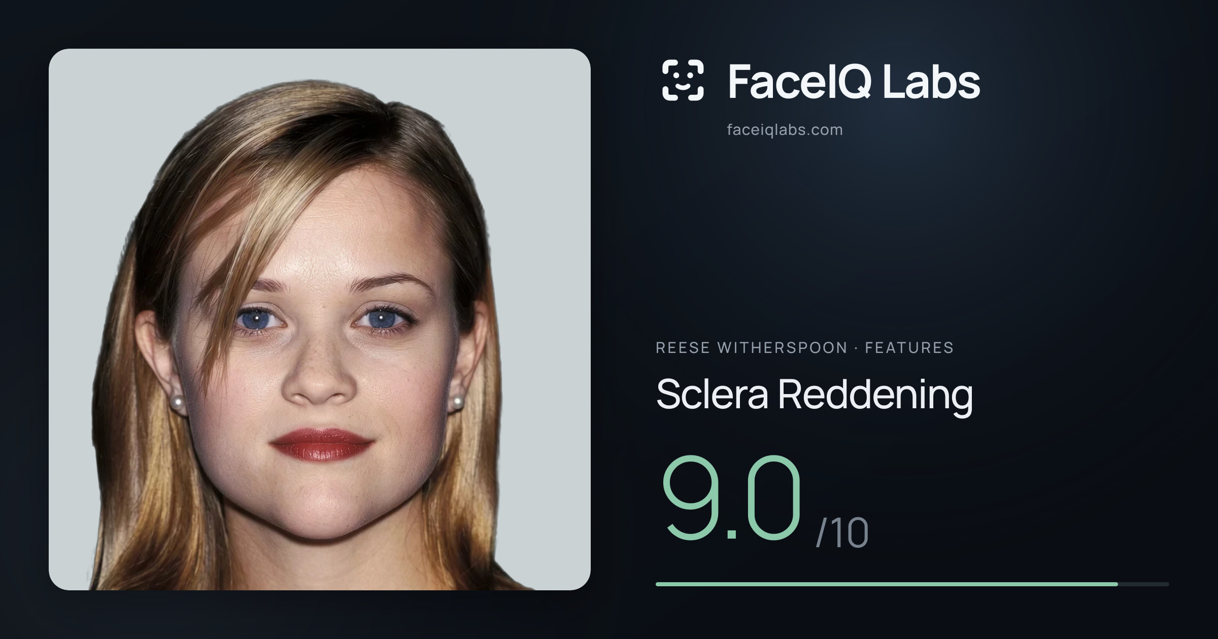 Reese Witherspoon Sclera Reddening: 9.0/10, drawn on the photo