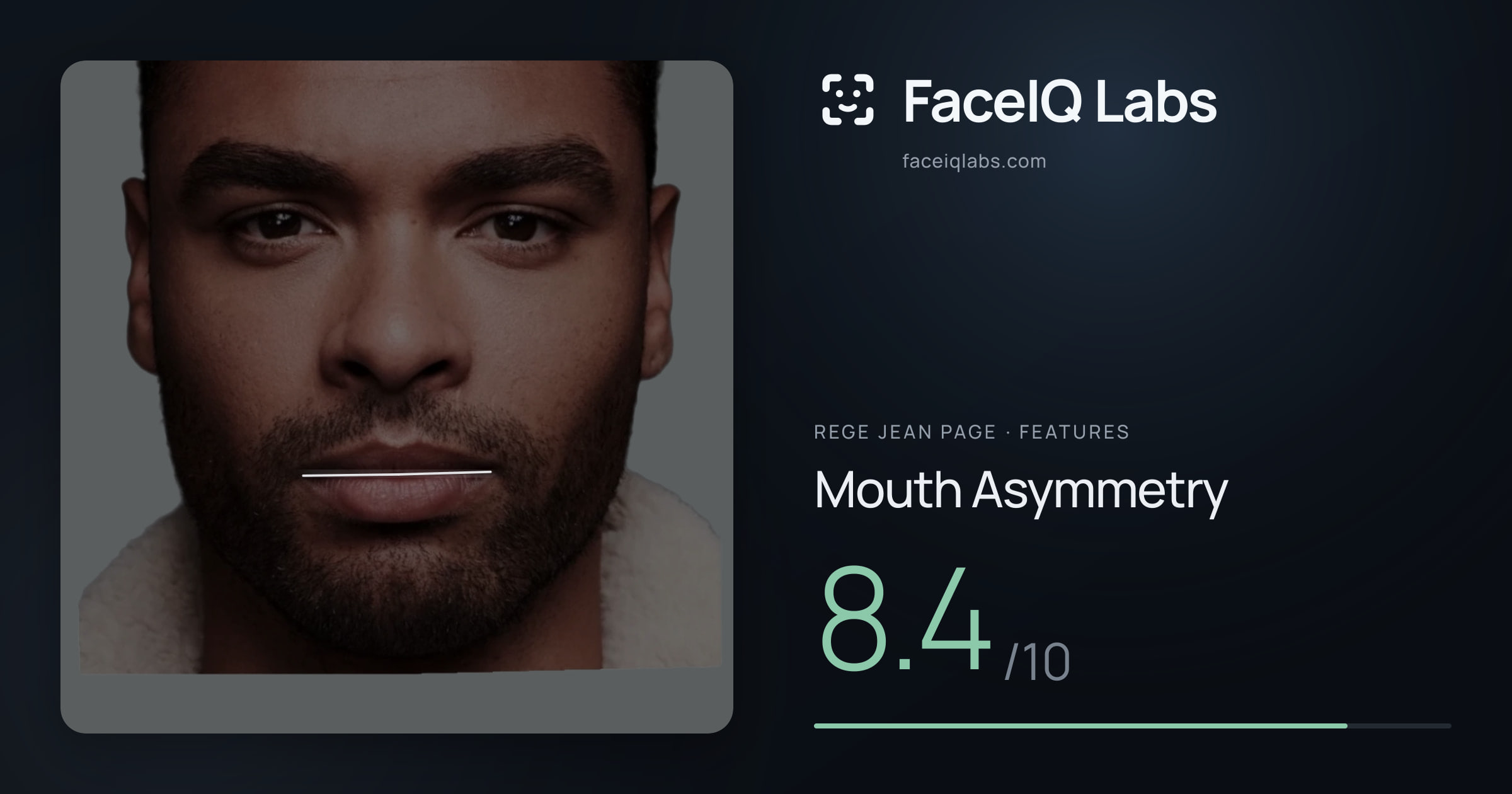 Rege Jean Page Mouth Asymmetry: 8.4/10, drawn on the photo