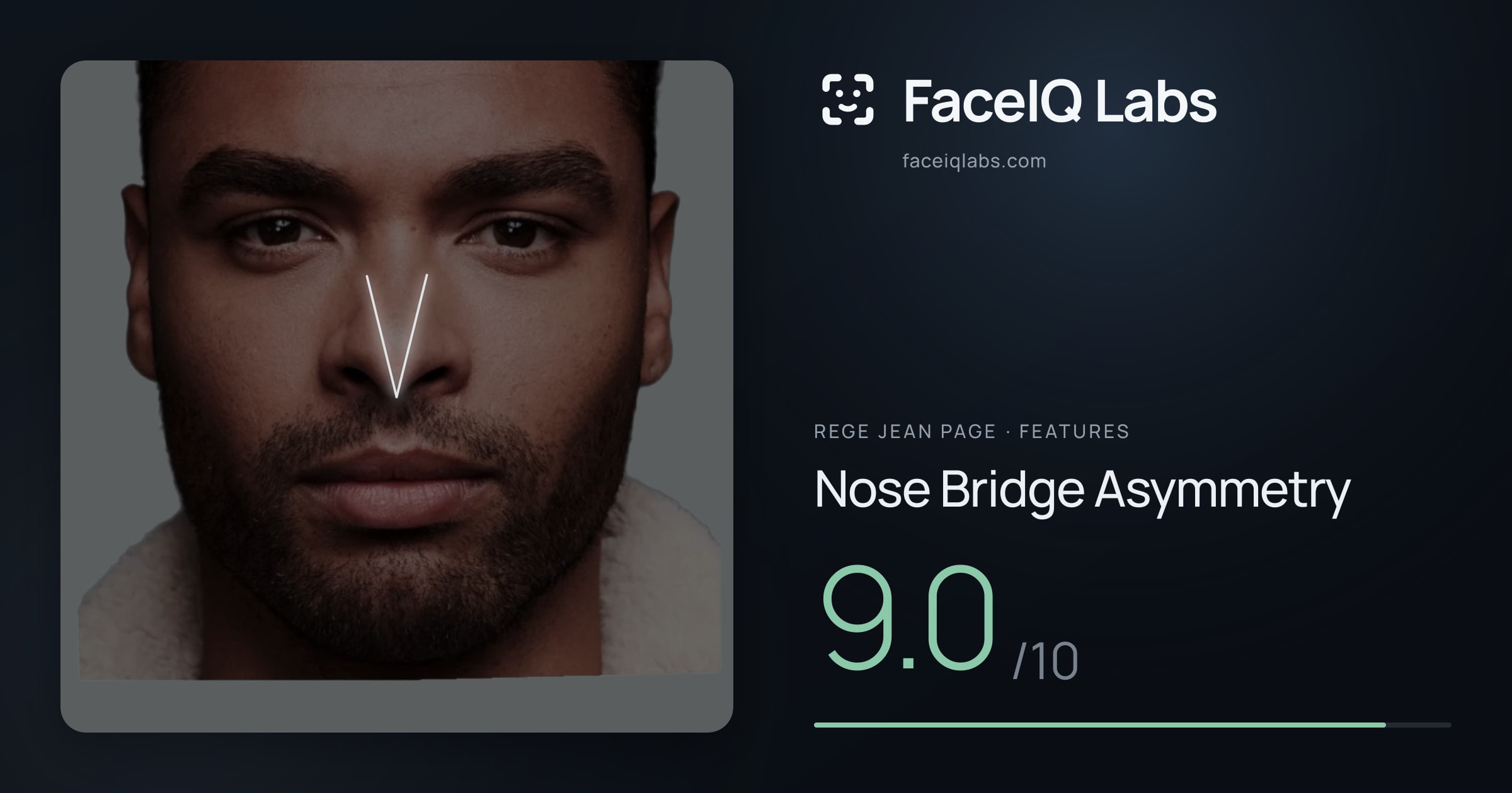 Rege Jean Page Nose Bridge Asymmetry: 9.0/10, drawn on the photo