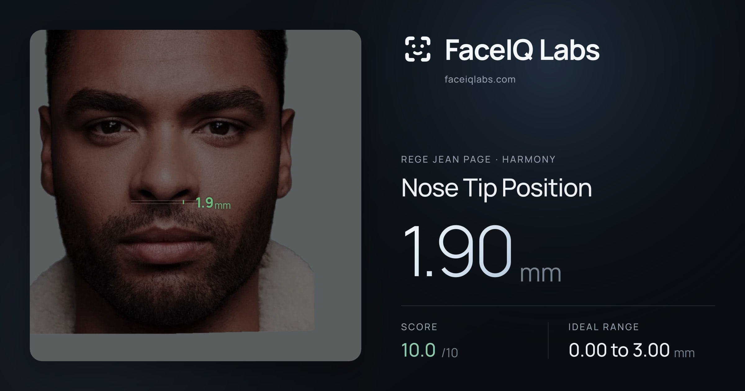 Rege Jean Page Nose Tip Position: 1.90mm, drawn on the photo