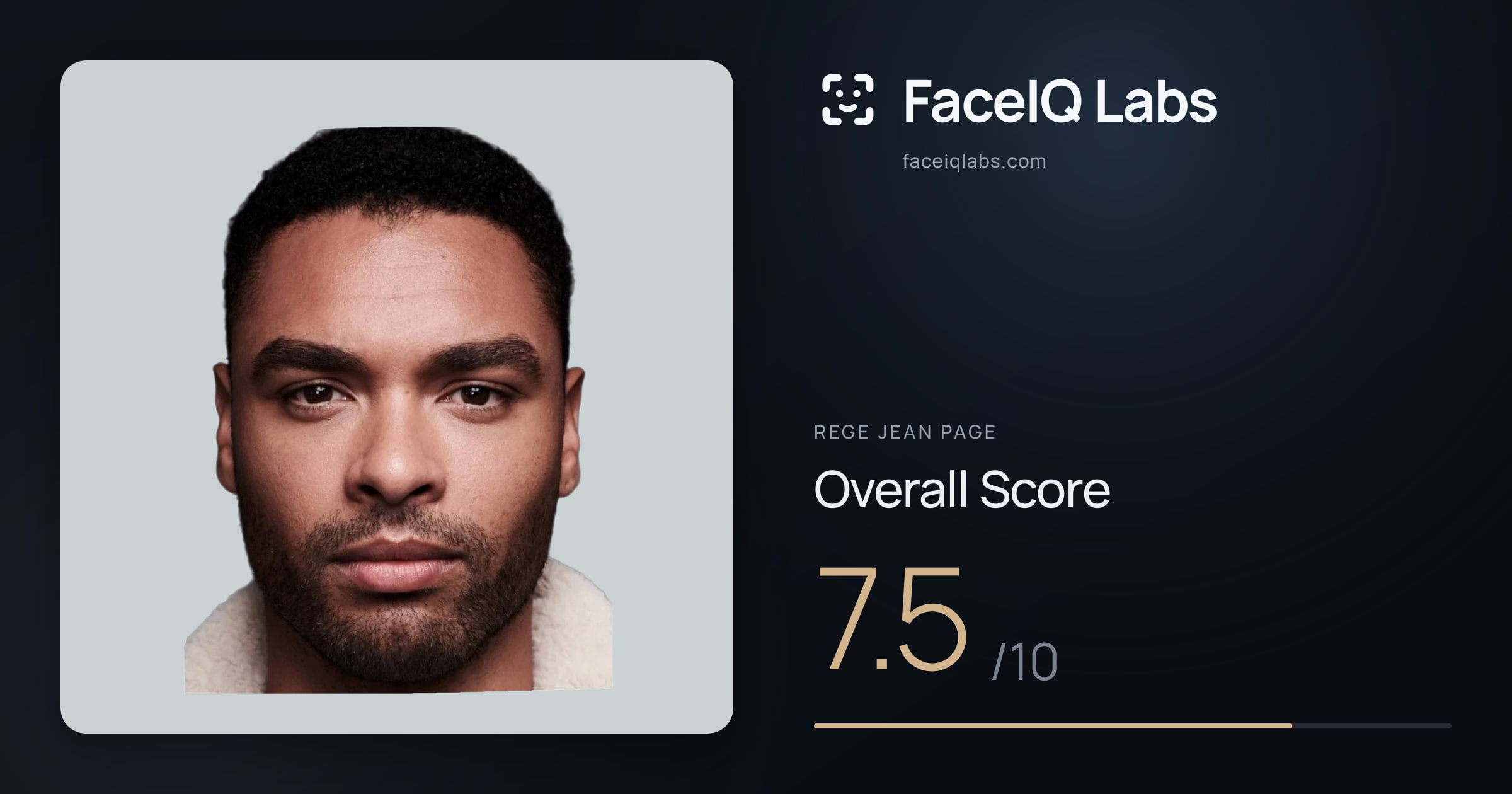 Rege Jean Page face rating: 7.5/10, with each section's score