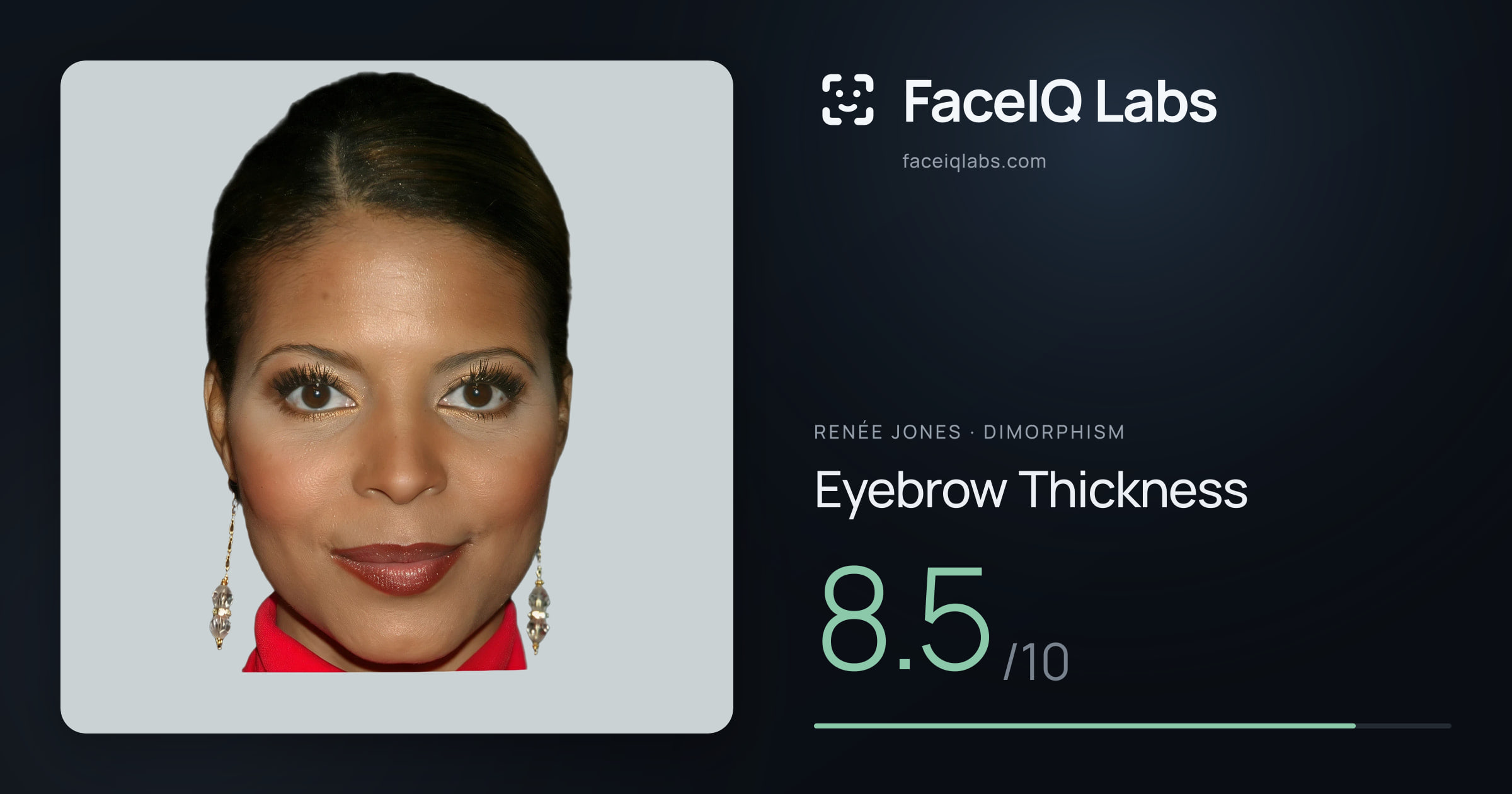 Renée Jones Eyebrow Thickness: 8.5/10, drawn on the photo