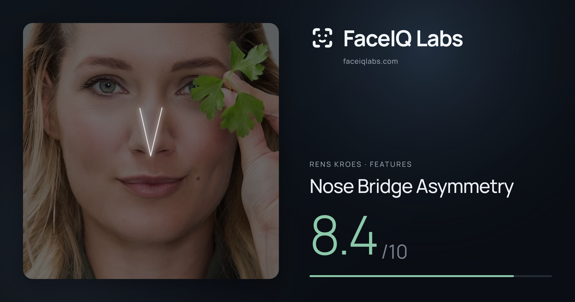 Rens Kroes Nose Bridge Asymmetry: 8.4/10, drawn on the photo