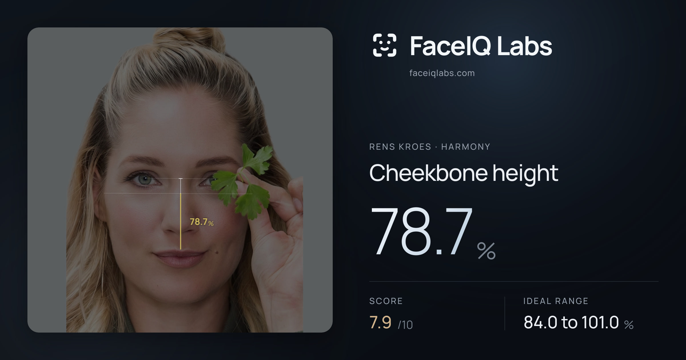 Rens Kroes Cheekbone height: 78.7%, drawn on the photo