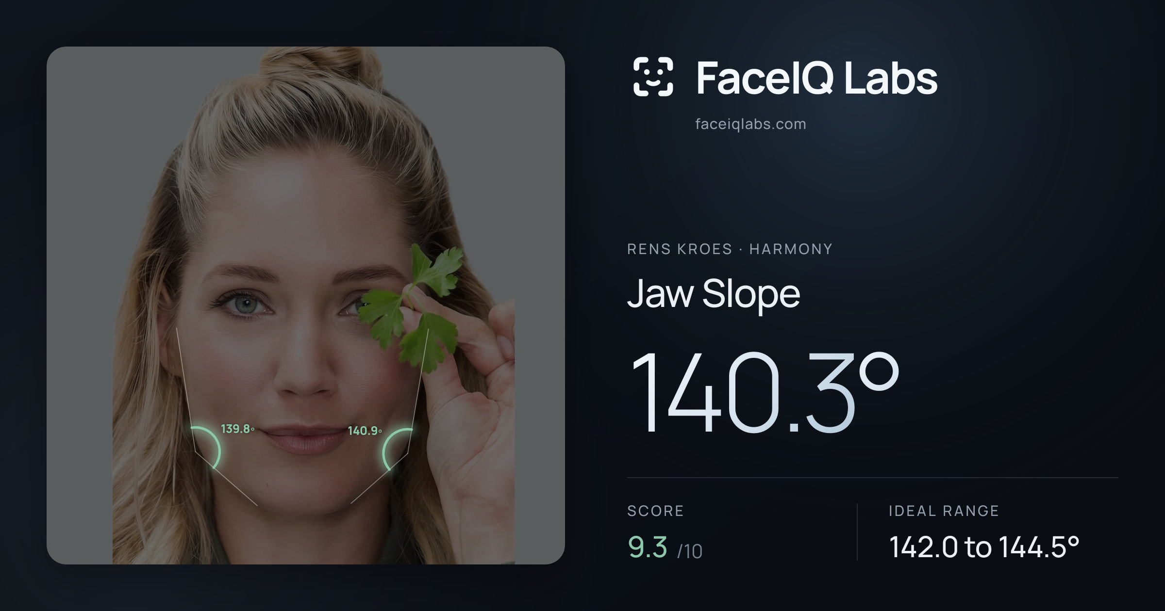 Rens Kroes Jaw Slope: 140.3°, drawn on the photo