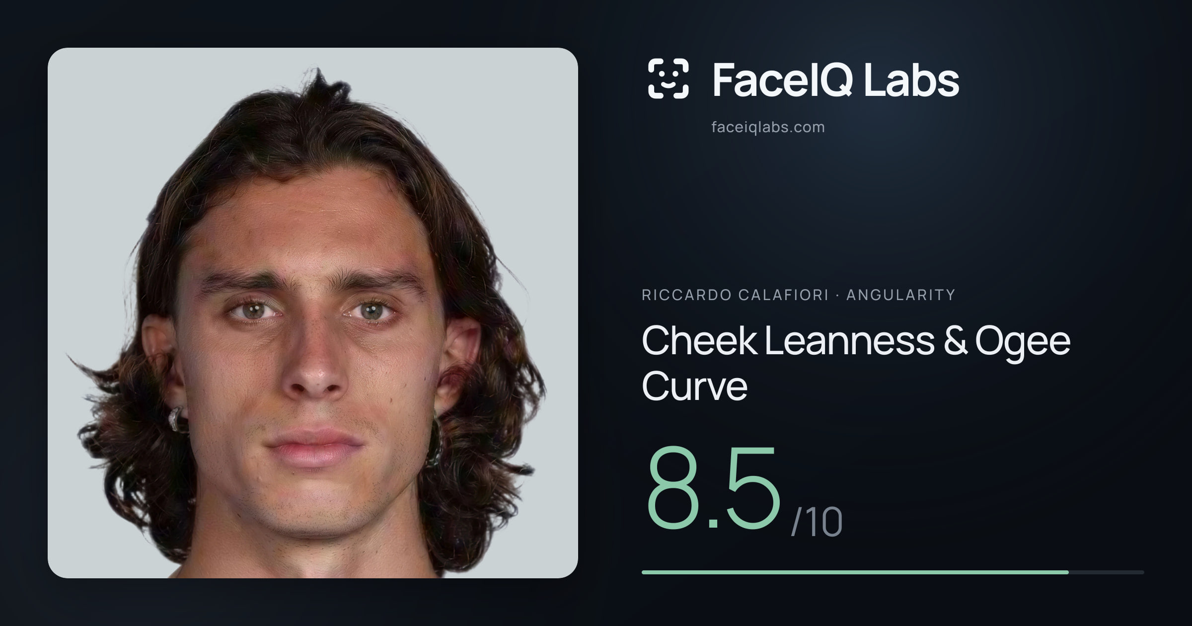 Riccardo Calafiori Cheek Leanness & Ogee Curve: 8.5/10, drawn on the photo