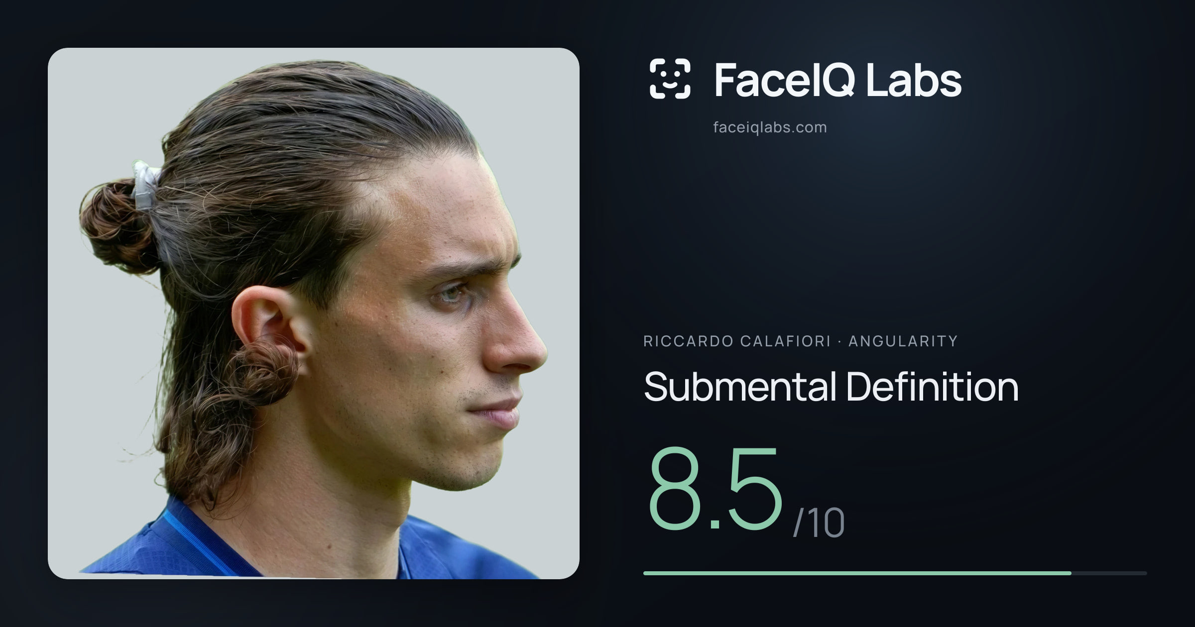 Riccardo Calafiori Submental Definition: 8.5/10, drawn on the photo