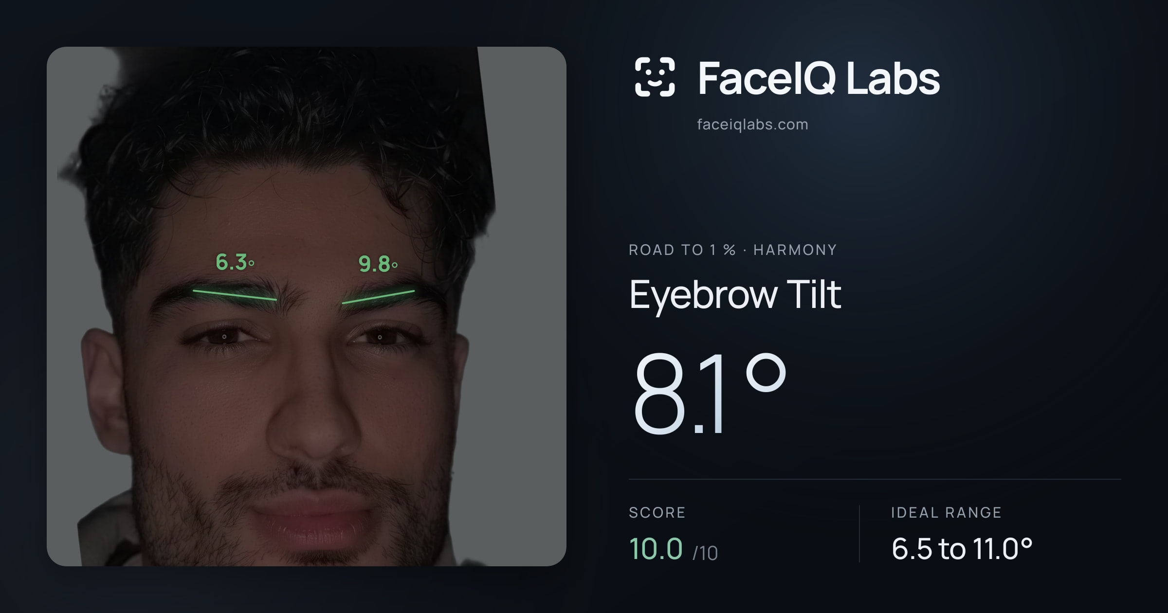 Road To 1 % Eyebrow Tilt: 8.1°, drawn on the photo