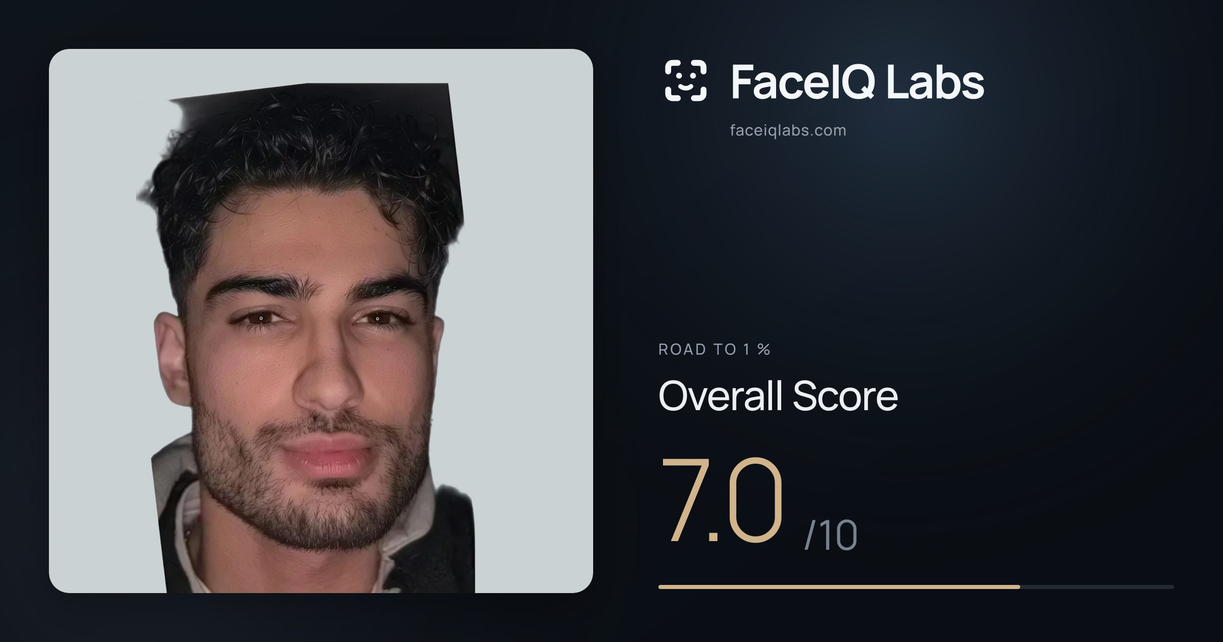 Road To 1 % face rating: 7.0/10, with each section's score