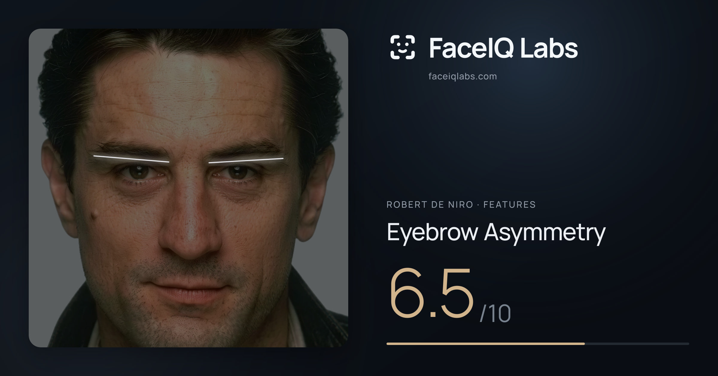 Robert De Niro Eyebrow Asymmetry: 6.5/10, drawn on the photo