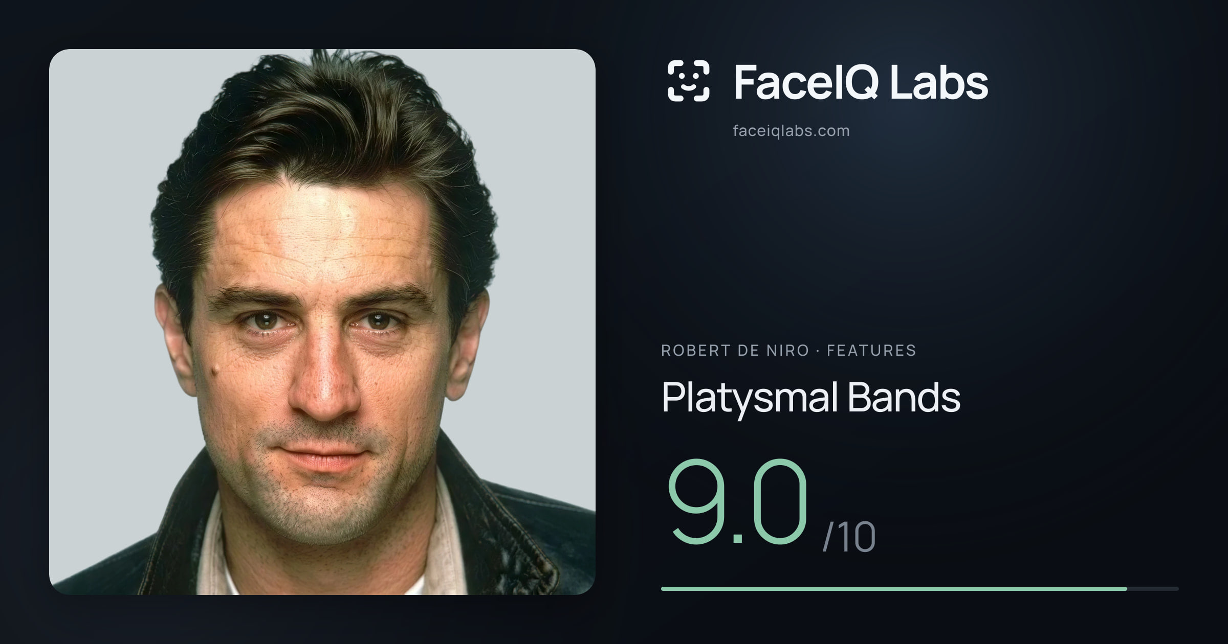 Robert De Niro Platysmal Bands: 9.0/10, drawn on the photo