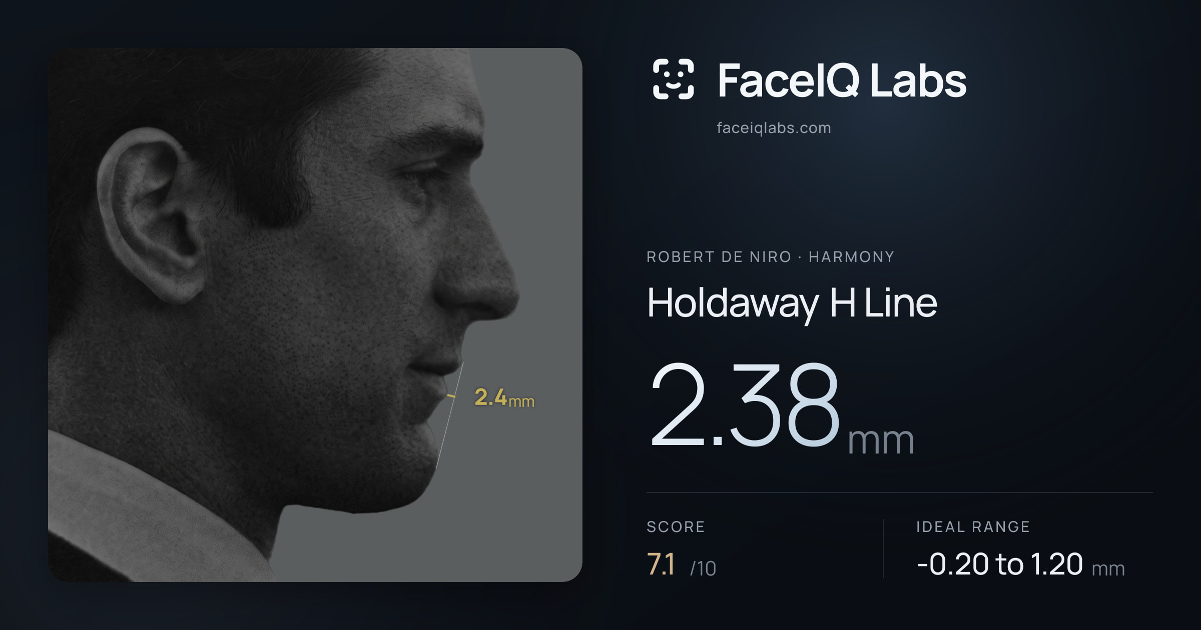 Robert De Niro Holdaway H Line: 2.38mm, drawn on the photo